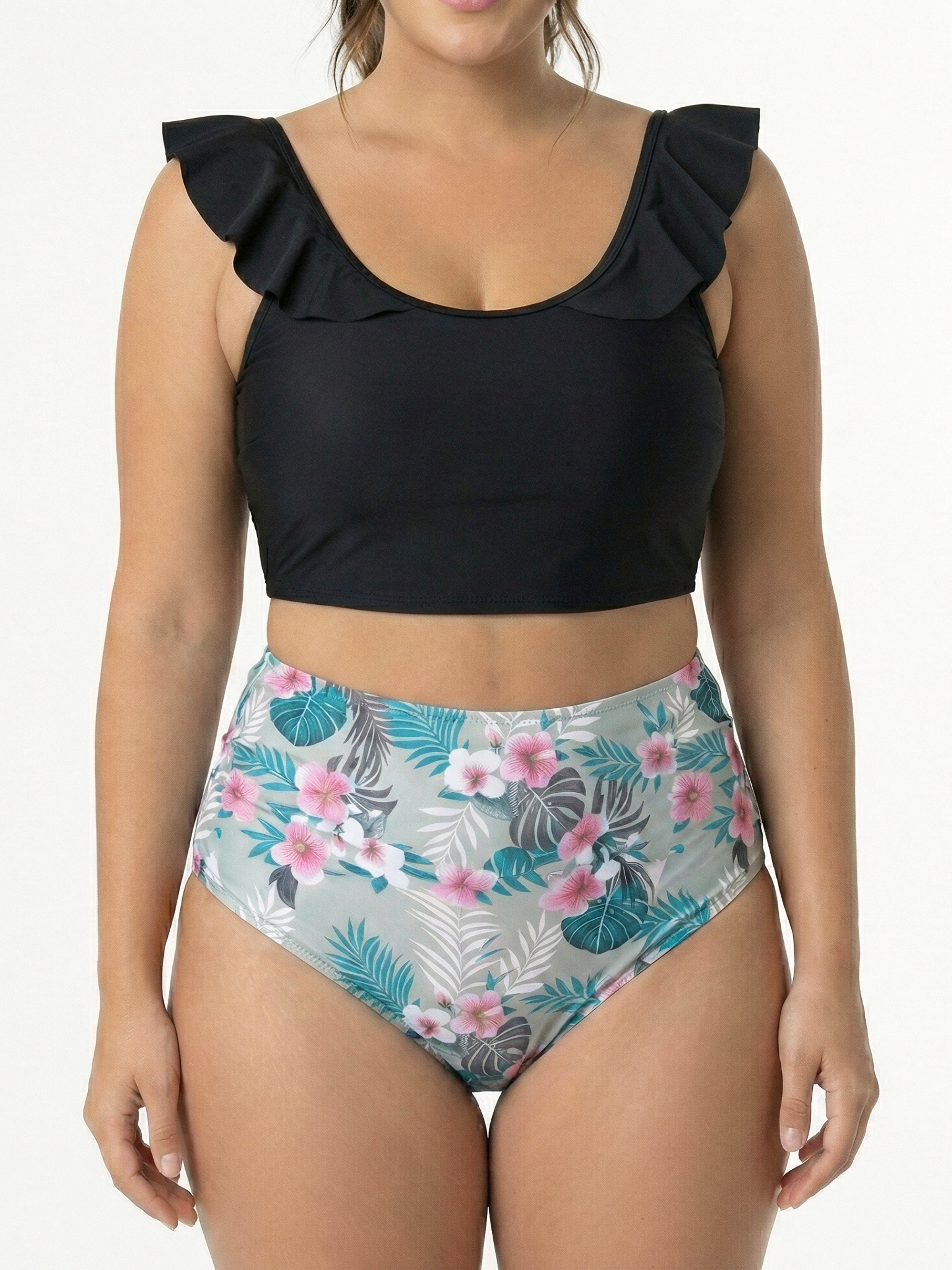 Set de 3 Piezas: Bikini y Kimono Flora Tropical verde 2