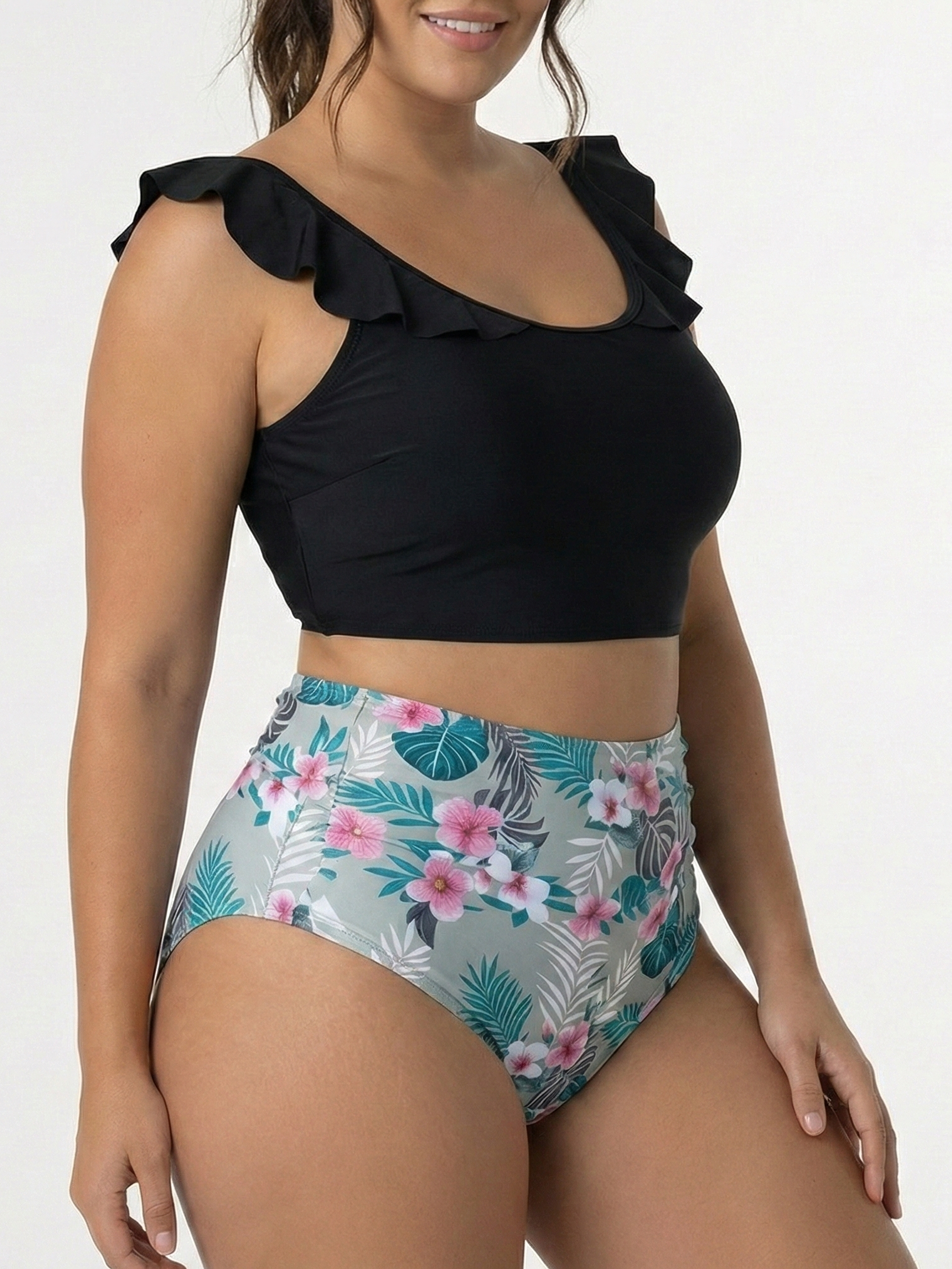 Set de 3 Piezas: Bikini y Kimono Flora Tropical verde 1