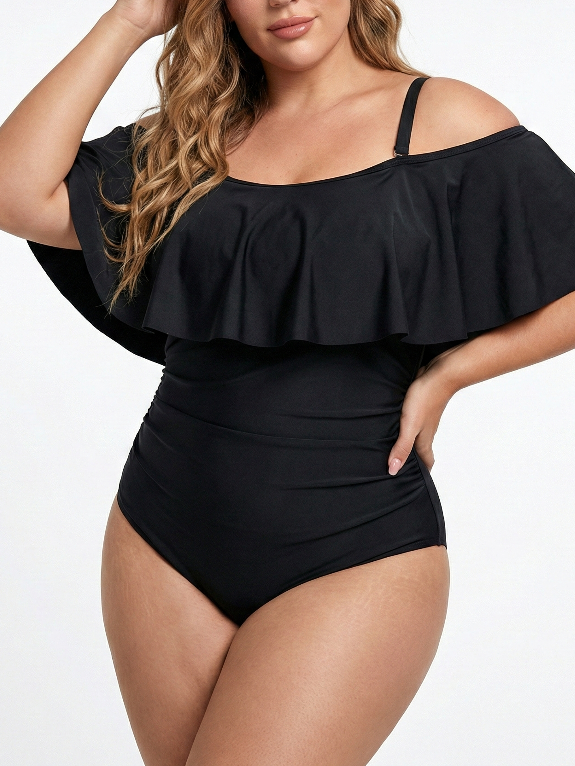 Traje de baño sin hombros plus size Marina negro 1