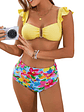 Bikini Amarillo Top Vuelos con Calzón Floral Tiro Alto + PAREO - Miniatura 2