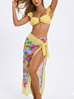 Bikini Amarillo Top Vuelos con Calzón Floral Tiro Alto + PAREO - Miniatura 4