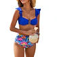 Bikini Azul Top Vuelos con Calzón Floral Tiro Alto + PAREO - Miniatura 1