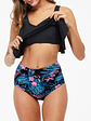Bikini Tiro Alto Top top en punta Negro y Tropical - Miniatura 2
