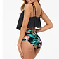 Bikini Tiro Alto Top top en punta Negro y Tropical verde - Miniatura 3