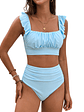 Bikini Tiro Alto Celeste con Vuelos y Pareo - Miniatura 3