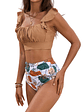 Bikini Tiro Alto Moka con Vuelos y Pareo - Miniatura 1