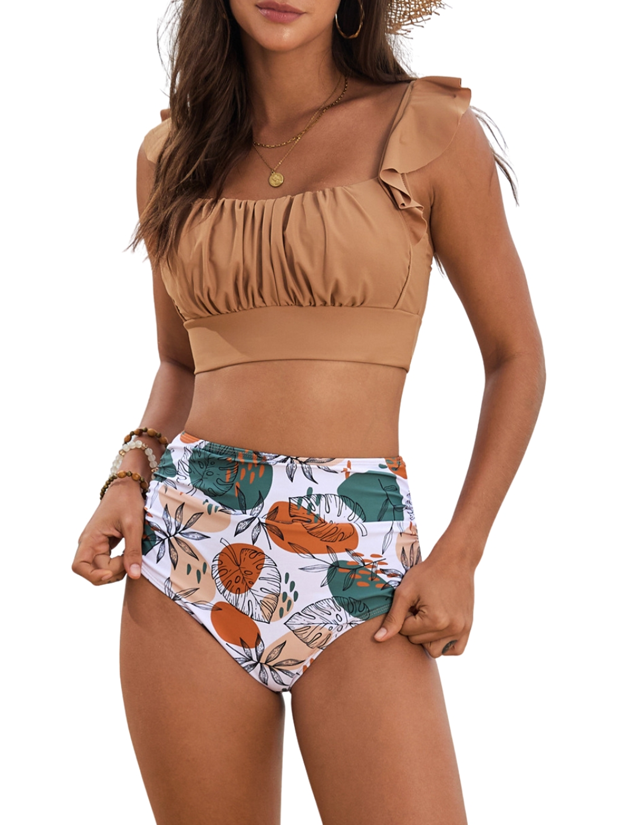 Bikini Tiro Alto Moka con Vuelos y Pareo 3