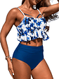Bikini Tiro Alto Top Floral con Vuelos y Calzón Azul - Miniatura 2