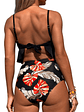 Bikini Tiro Alto Top Floral con Vuelos y Calzón Negro  - Miniatura 2