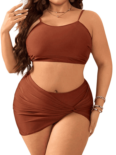 Bikini 3 Piezas con Minifalda Pareo (Color Terracota)
