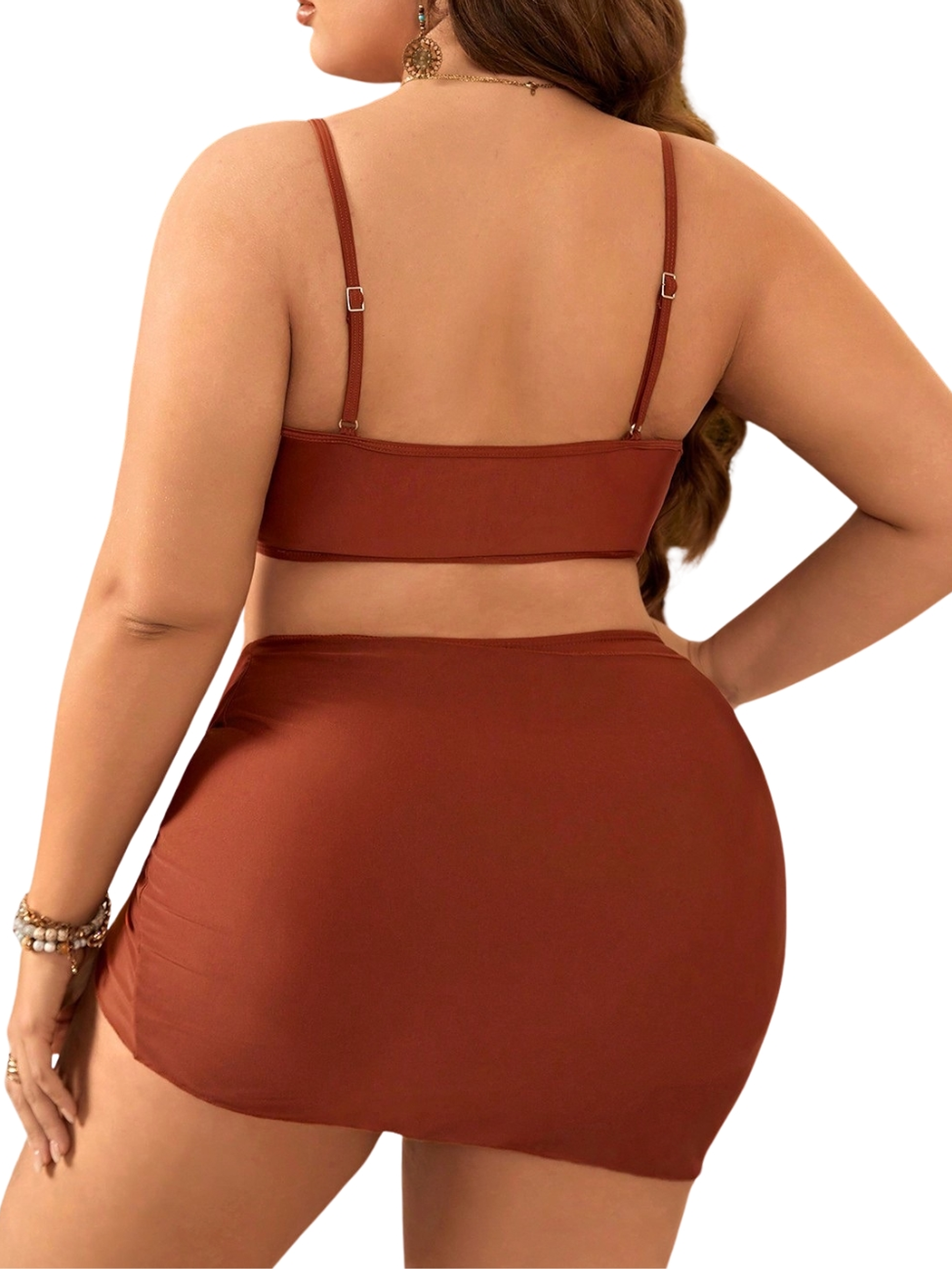Bikini 3 Piezas con Minifalda Pareo (Color Terracota) 3