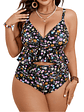Bikini Tiro Alto Negro Floreado con Vuelos - Miniatura 1