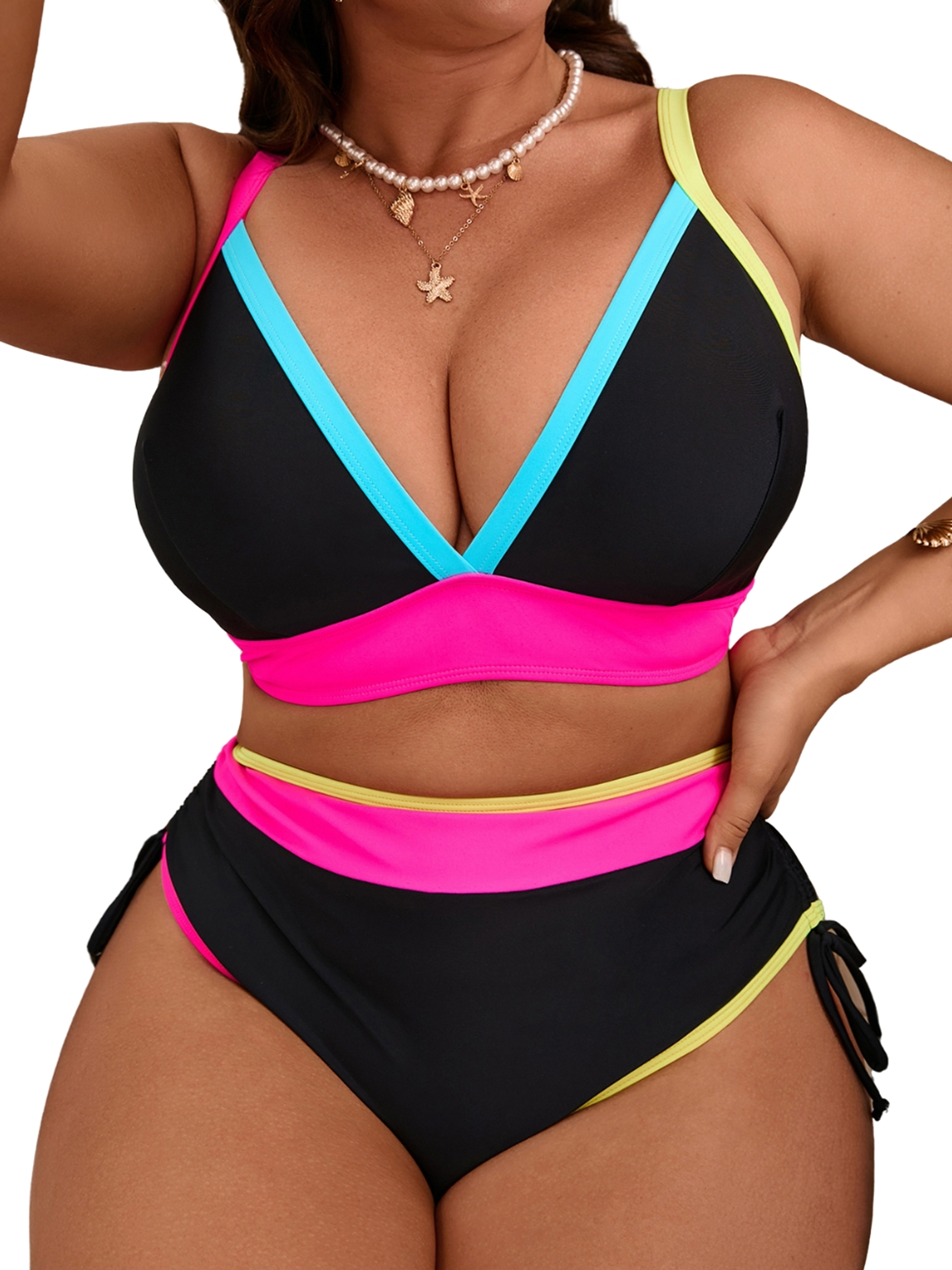 Bikini Tiro Alto Negro Bordes Neón 3