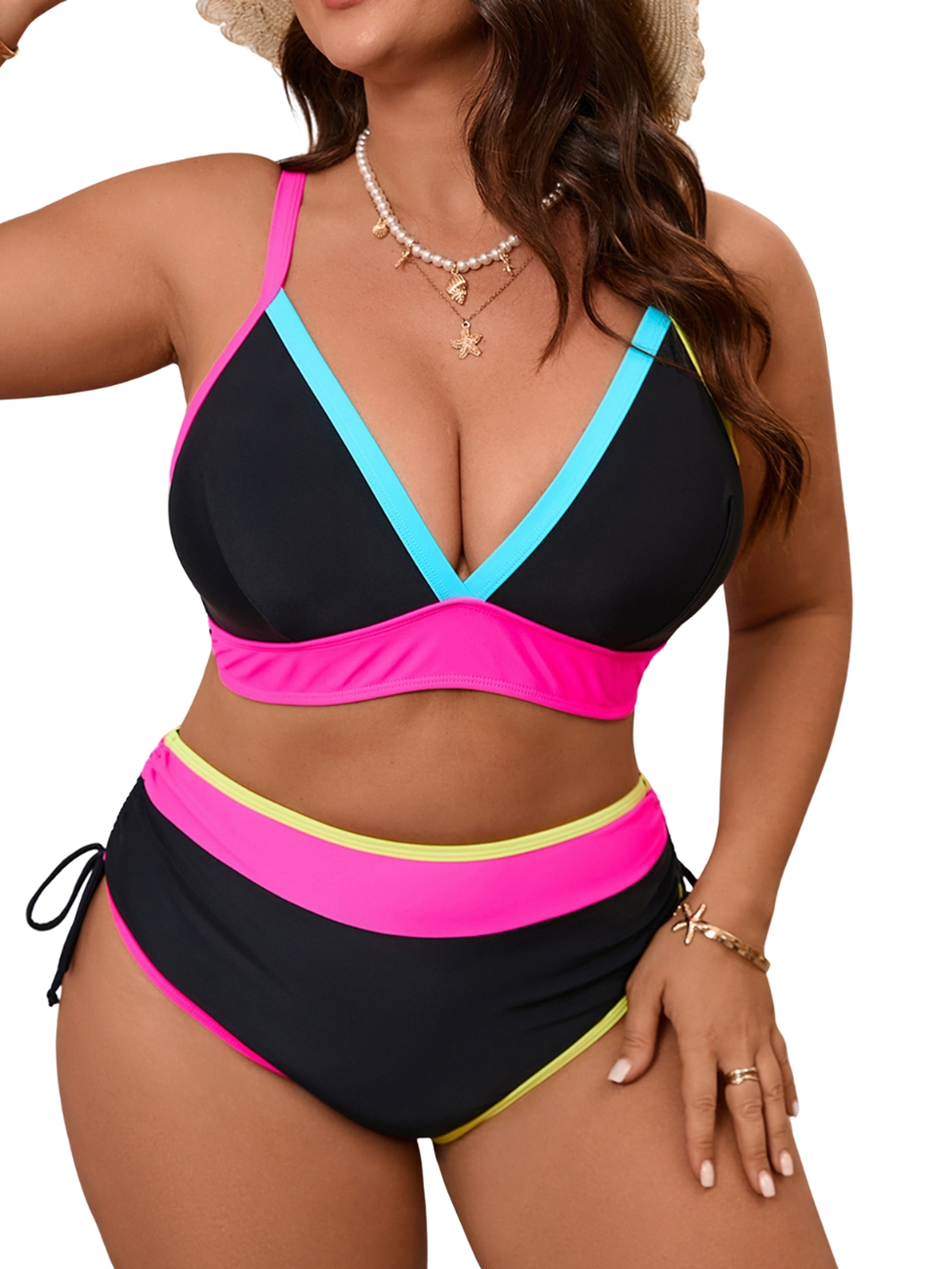 Bikini Tiro Alto Negro Bordes Neón 1