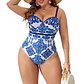 Traje de Baño Entero con Copas y Estampado Mediterráneo - Miniatura 3
