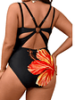 Traje de baño entero negro con estampado floral hibisco - Miniatura 4