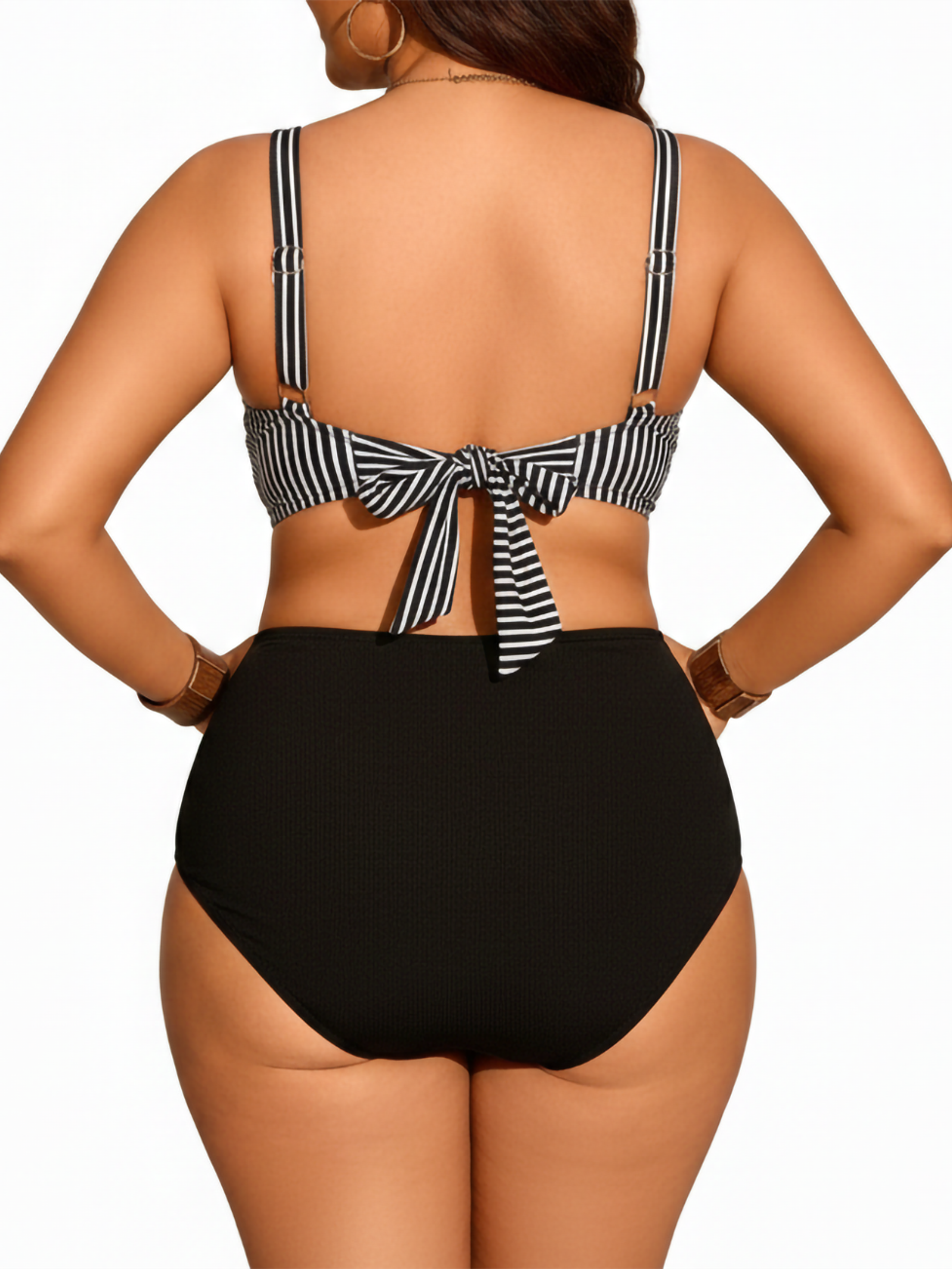 Bikini Tiro Alto con Top Cruzado a Rayas y Calzón Rib 3