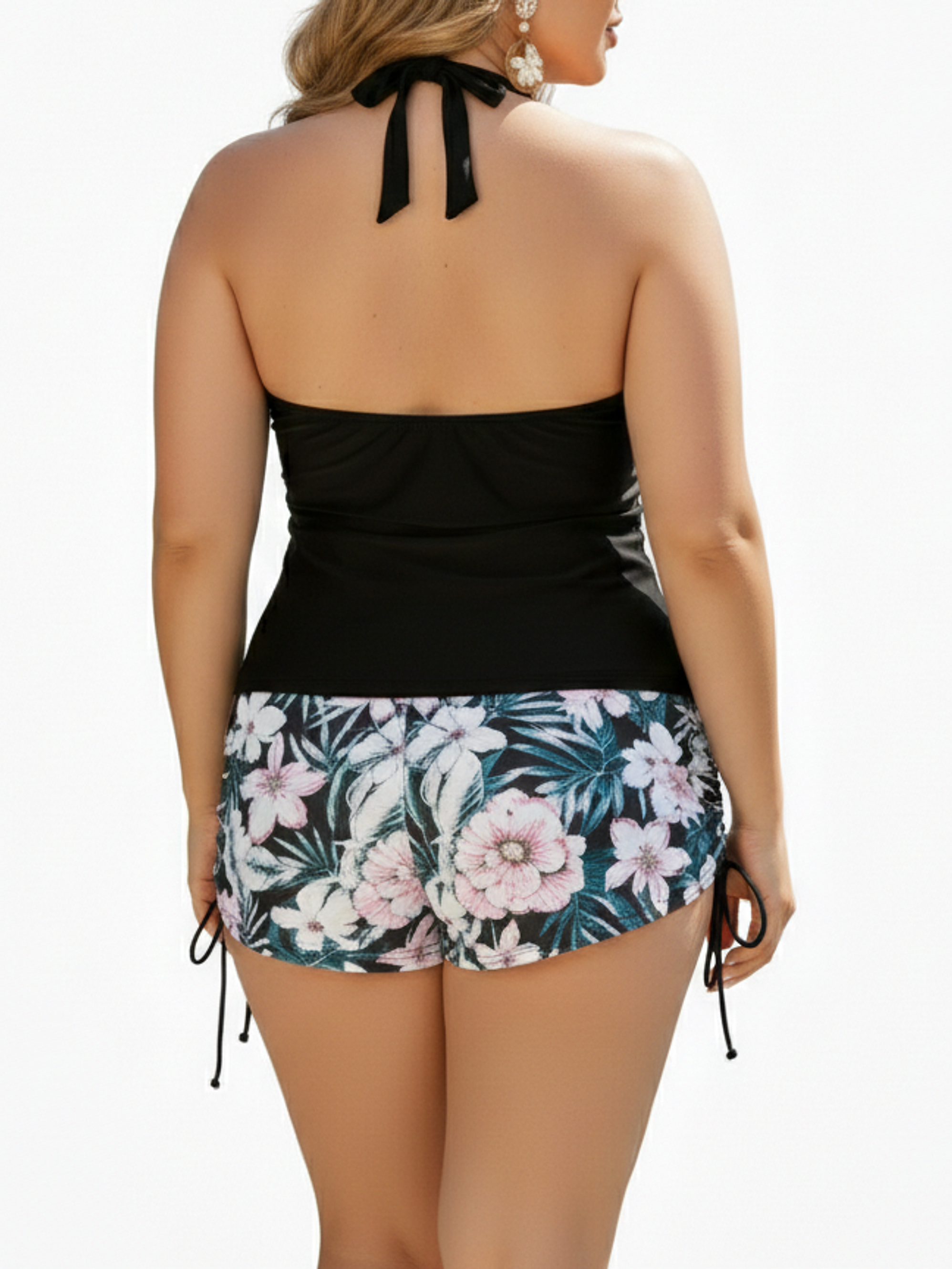 Tankini Negro Cuello Halter con Pantalón Estampado 3