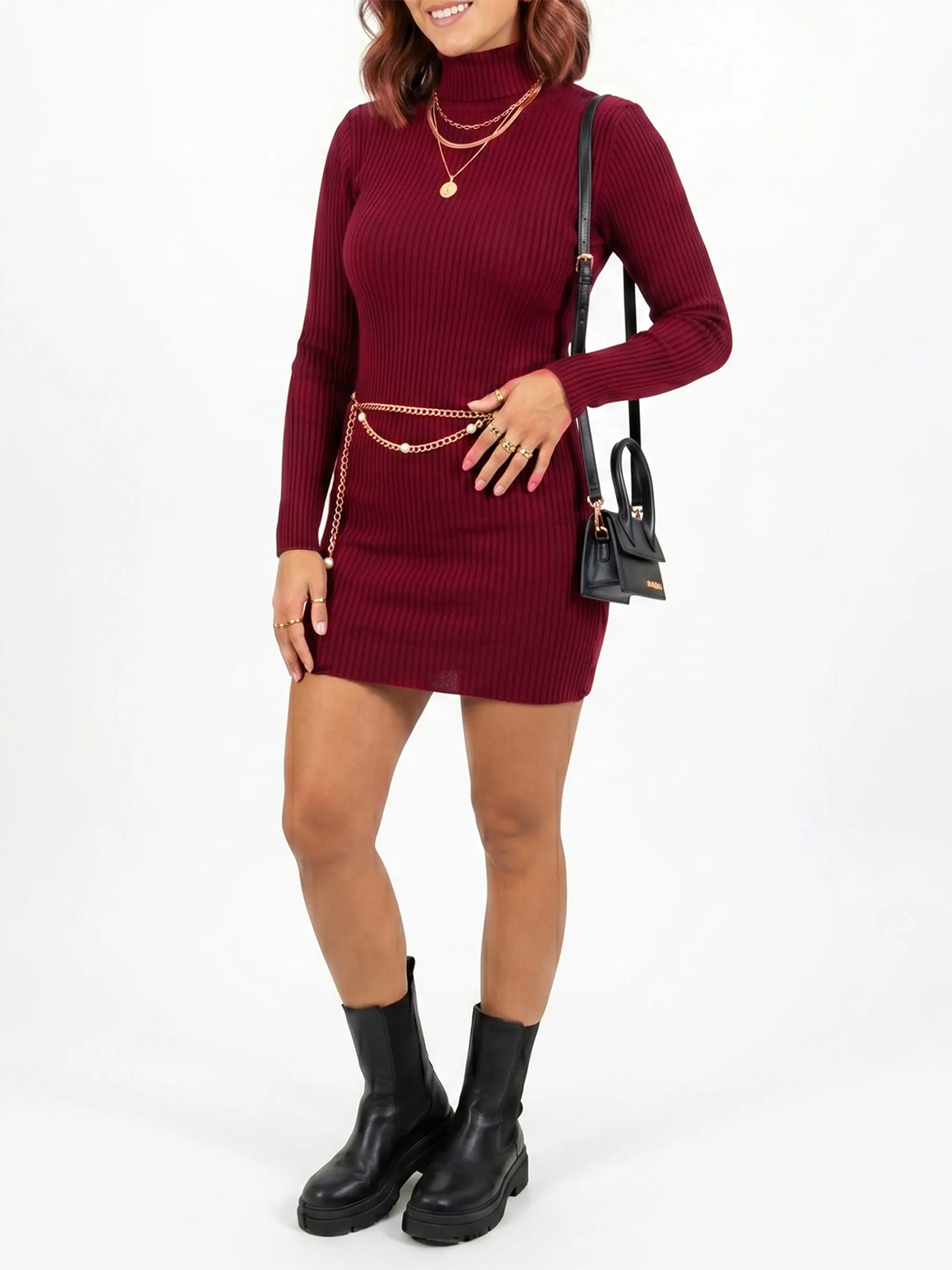 Vestido invierno Ajustado de Punto Rib Cuello Tortuga Varios Tonos 22