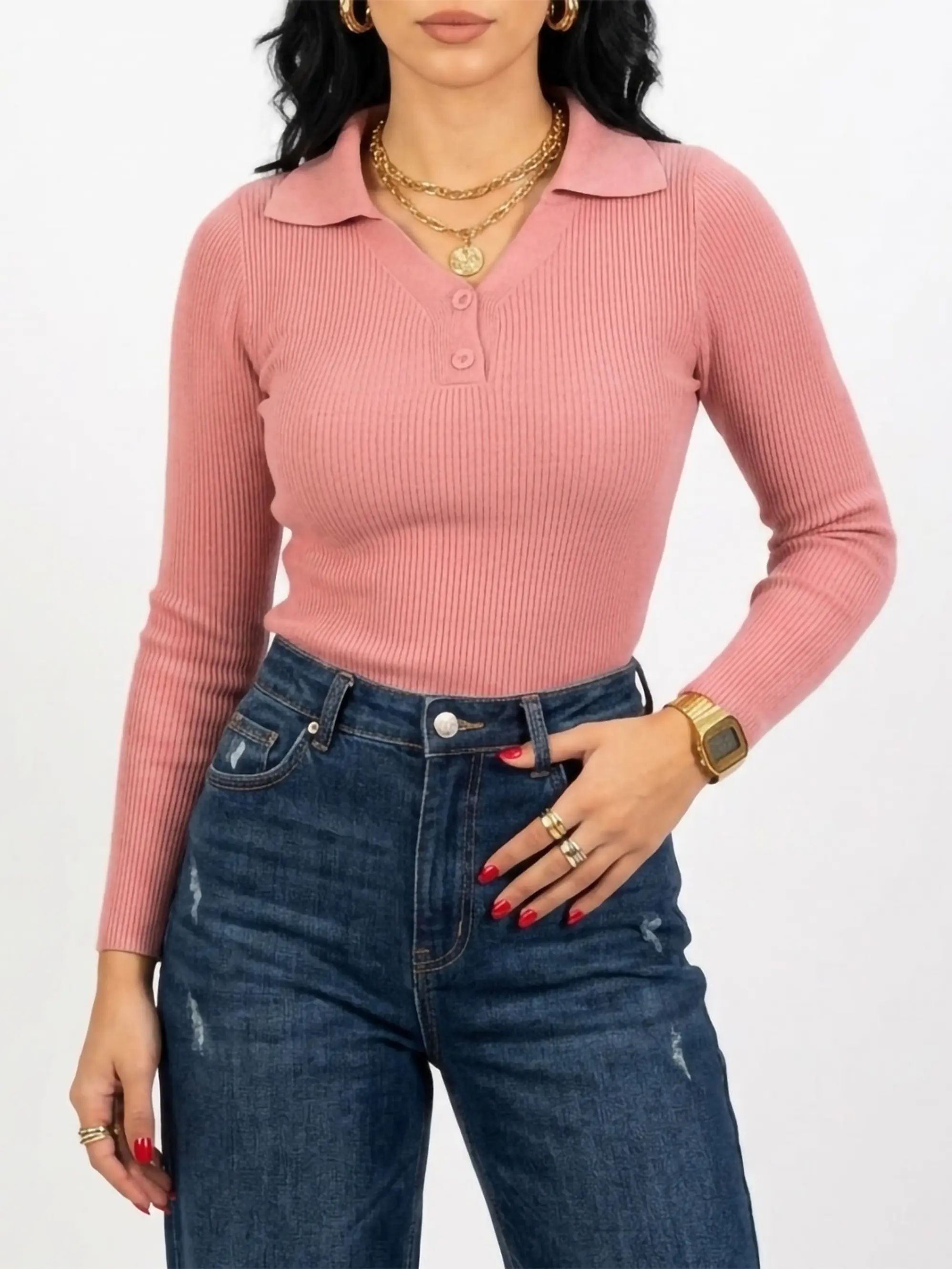 Sweater camiseta básica mujer cuello polo colores 3
