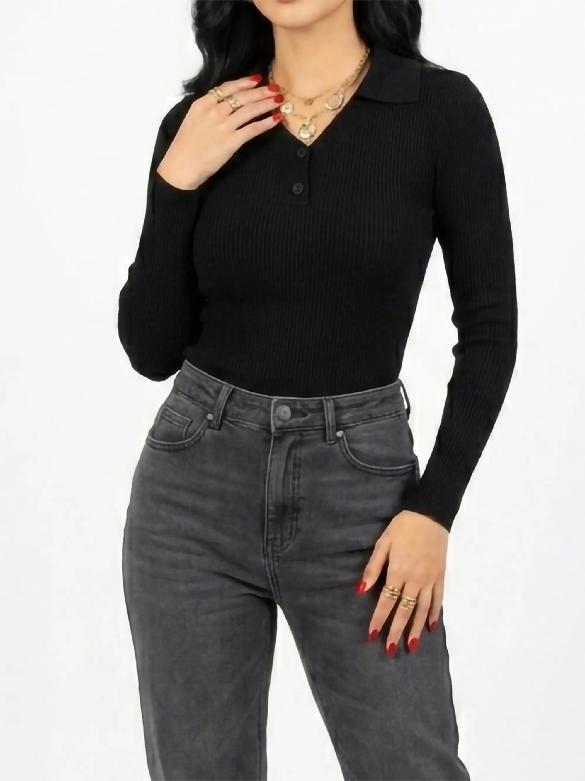 Sweater camiseta básica mujer cuello polo colores 7