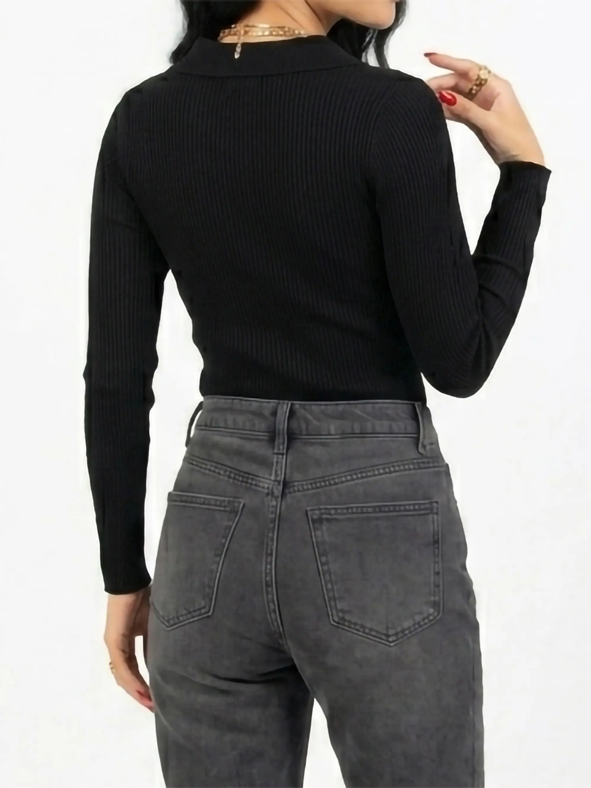 Sweater camiseta básica mujer cuello polo colores 8