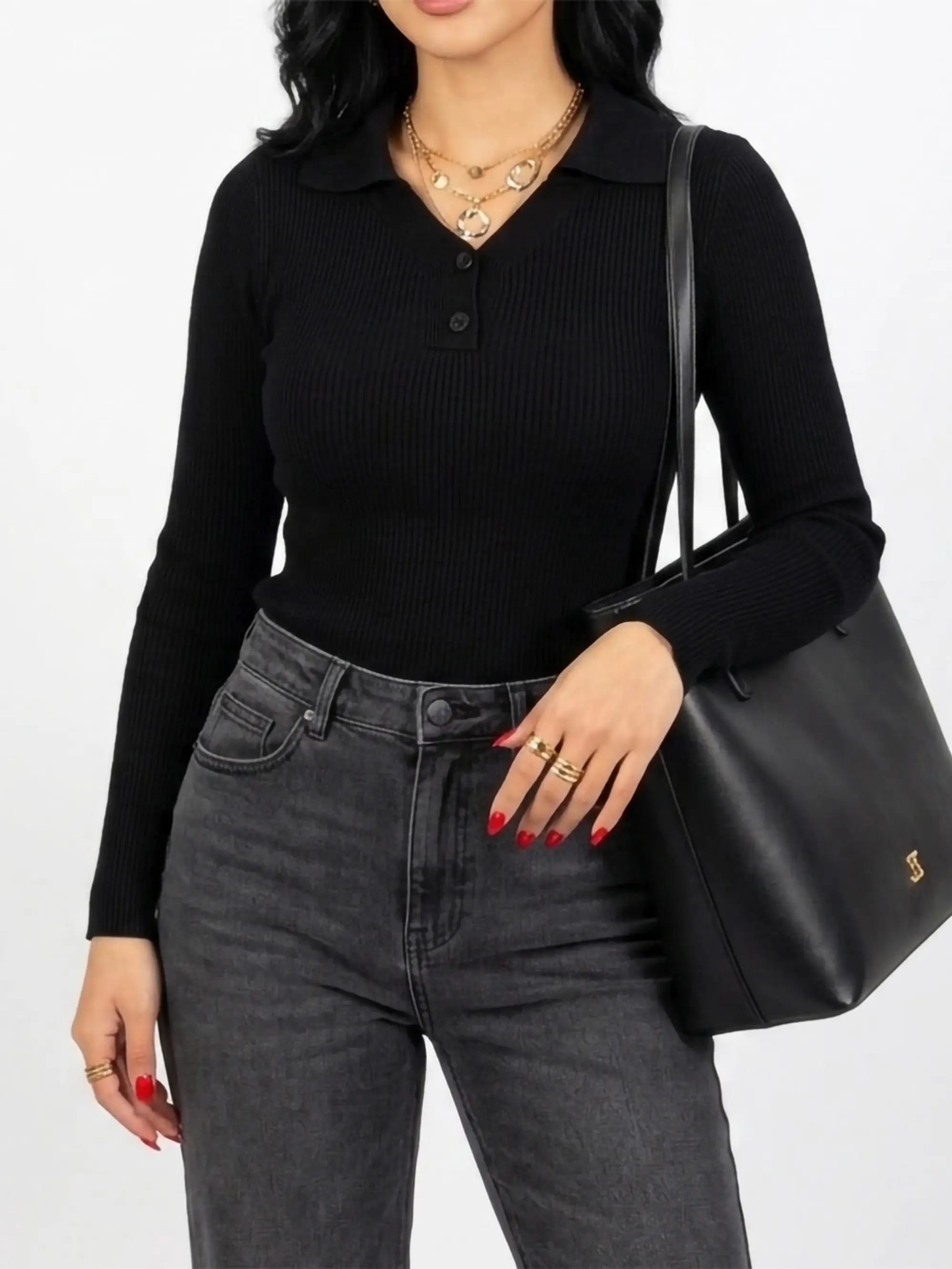 Sweater camiseta básica mujer cuello polo colores 6