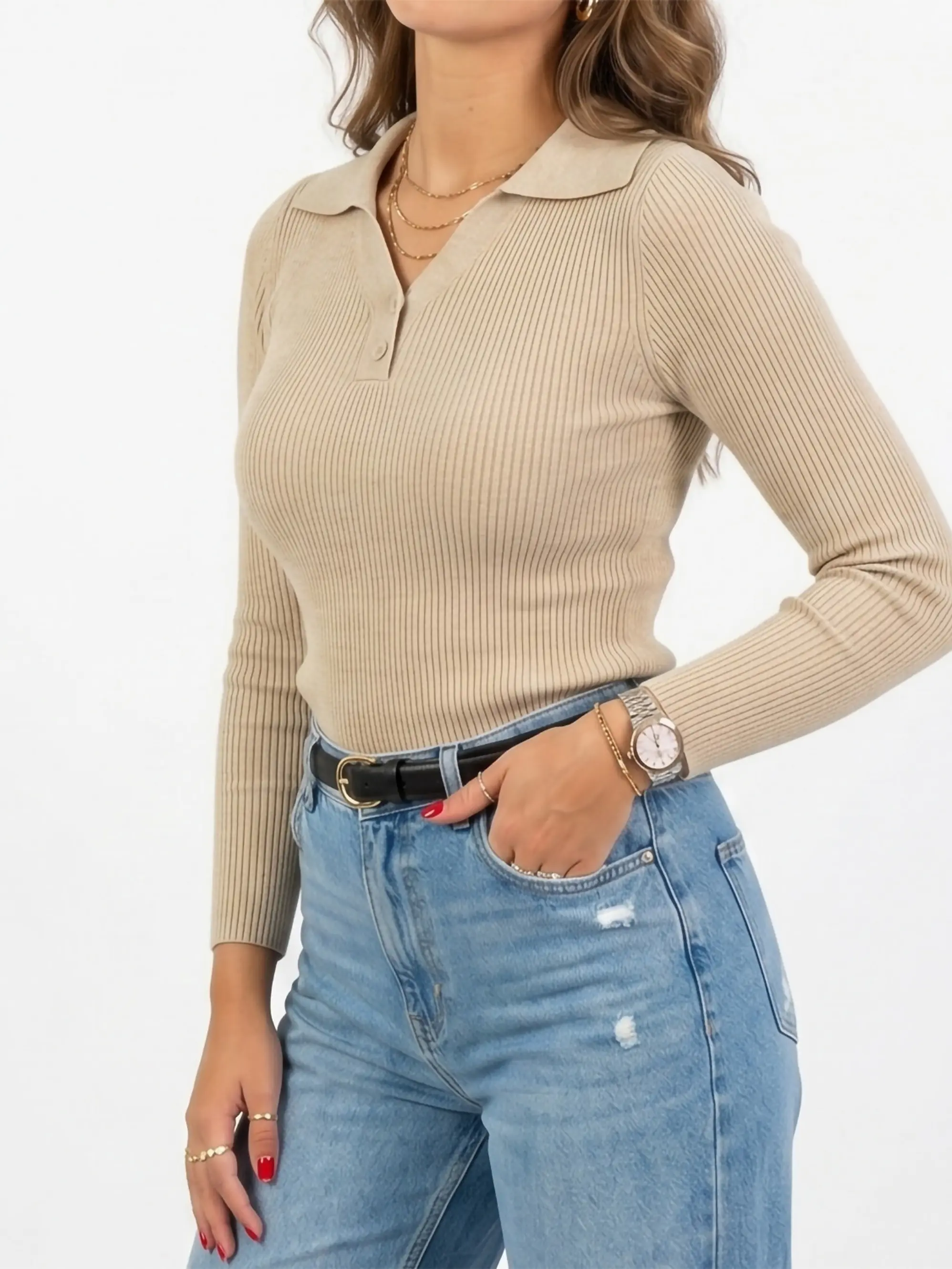 Sweater camiseta básica mujer cuello polo colores 11