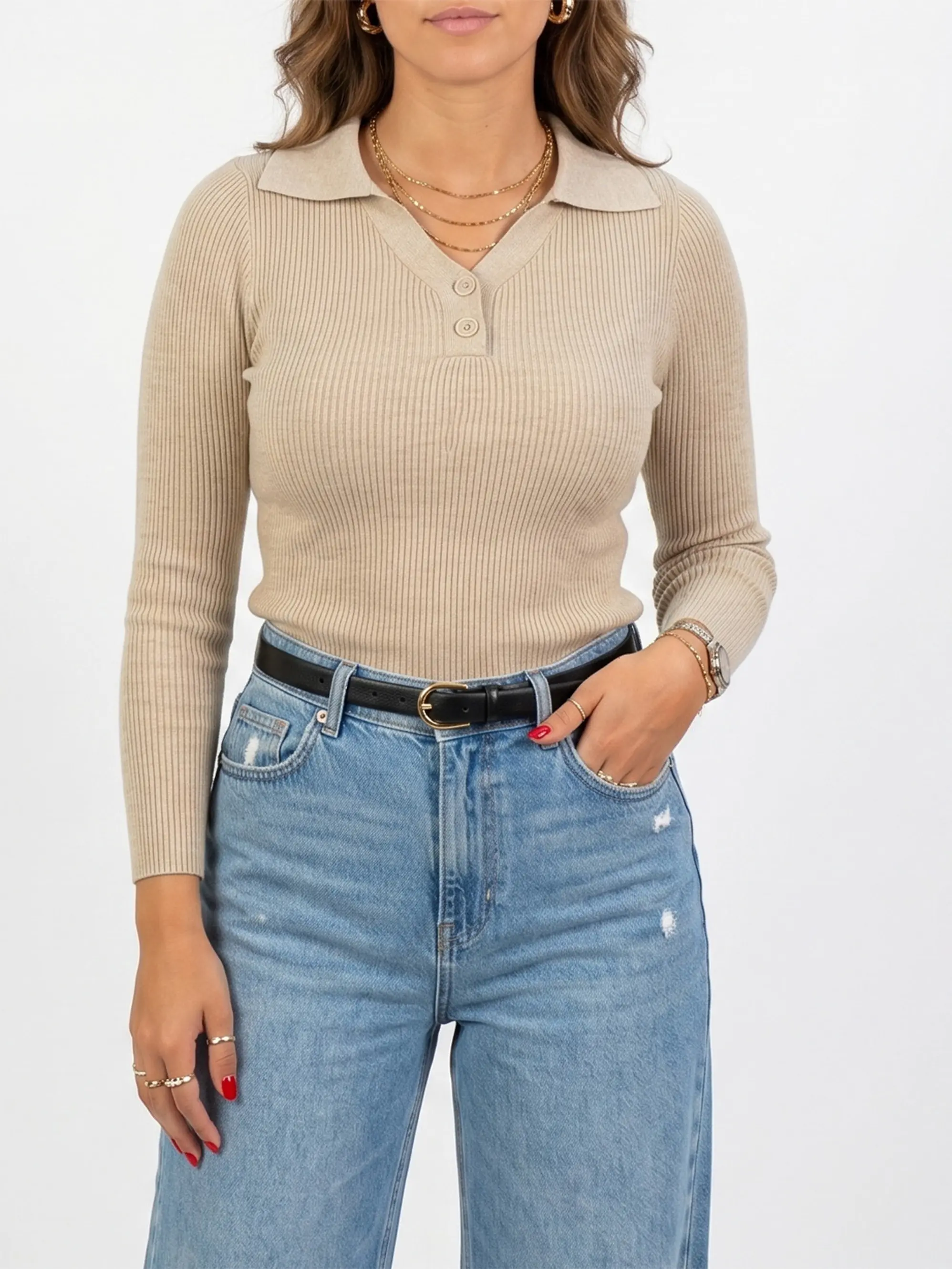 Sweater camiseta básica mujer cuello polo colores 12