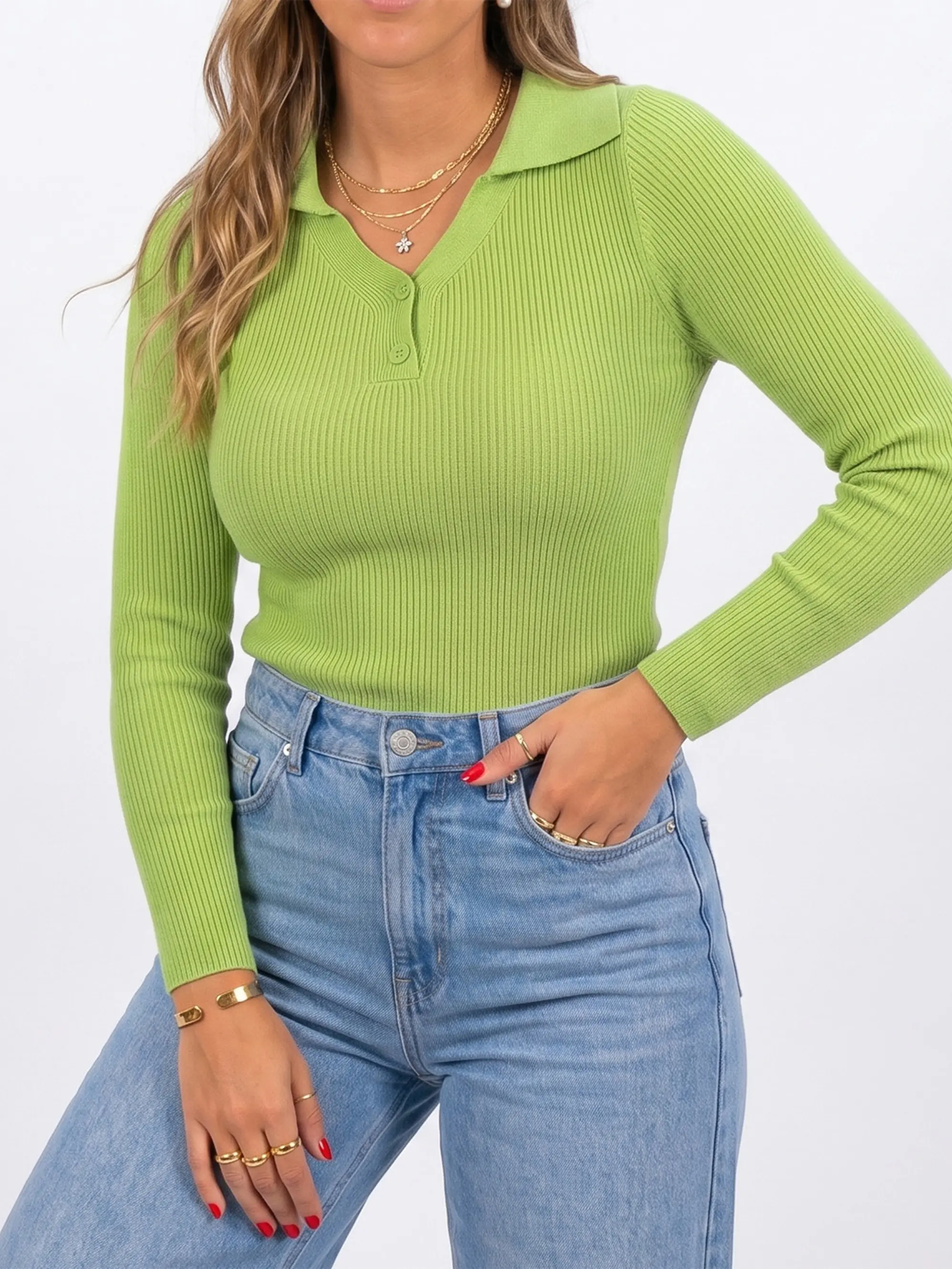 Sweater camiseta básica mujer cuello polo colores 14