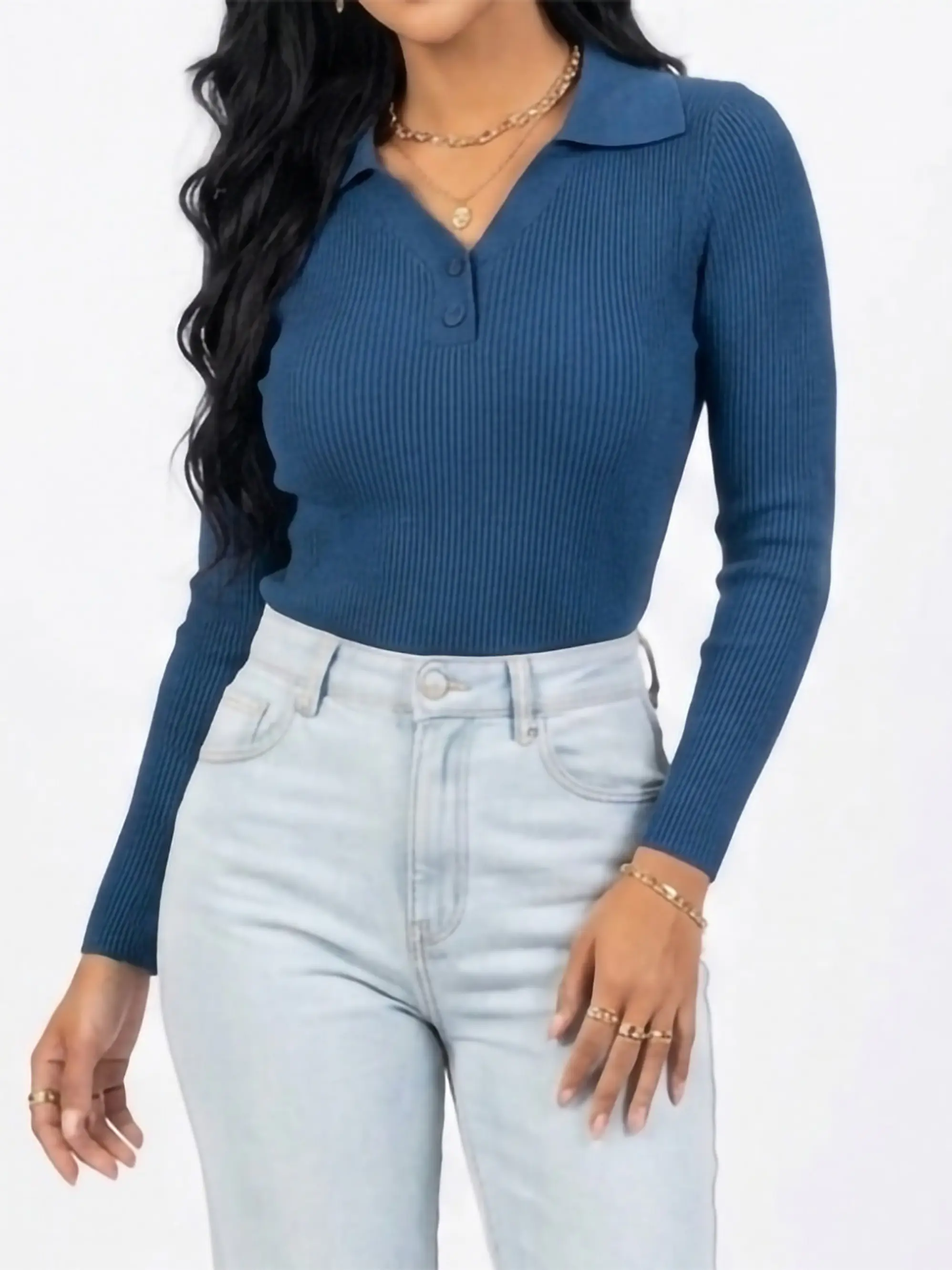 Sweater camiseta básica mujer cuello polo colores 17