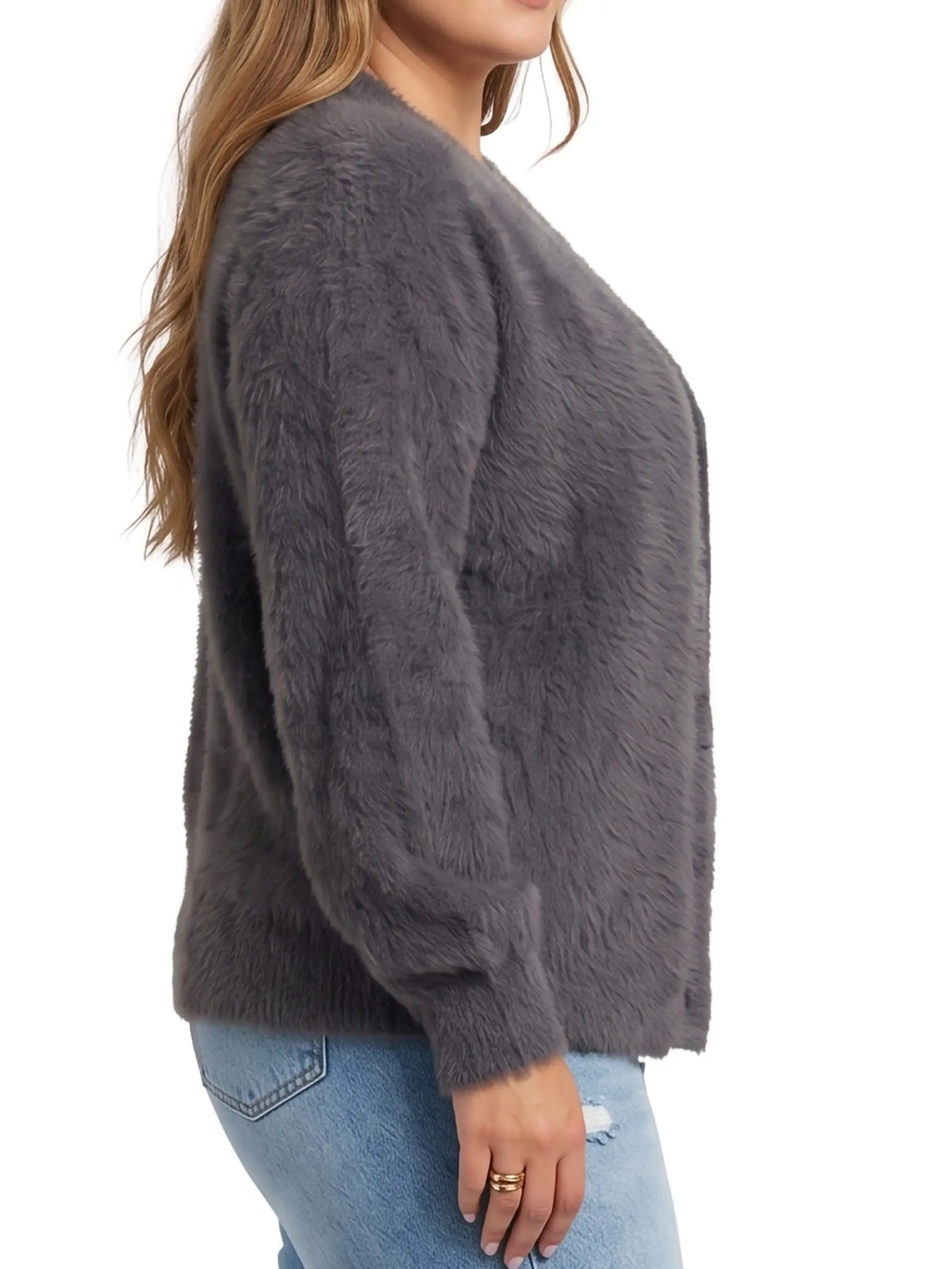 Cardigán Mujer botones peludo colores  2