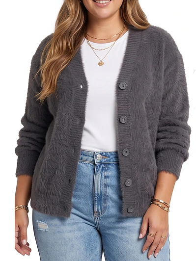Cardigán Mujer botones peludo colores 