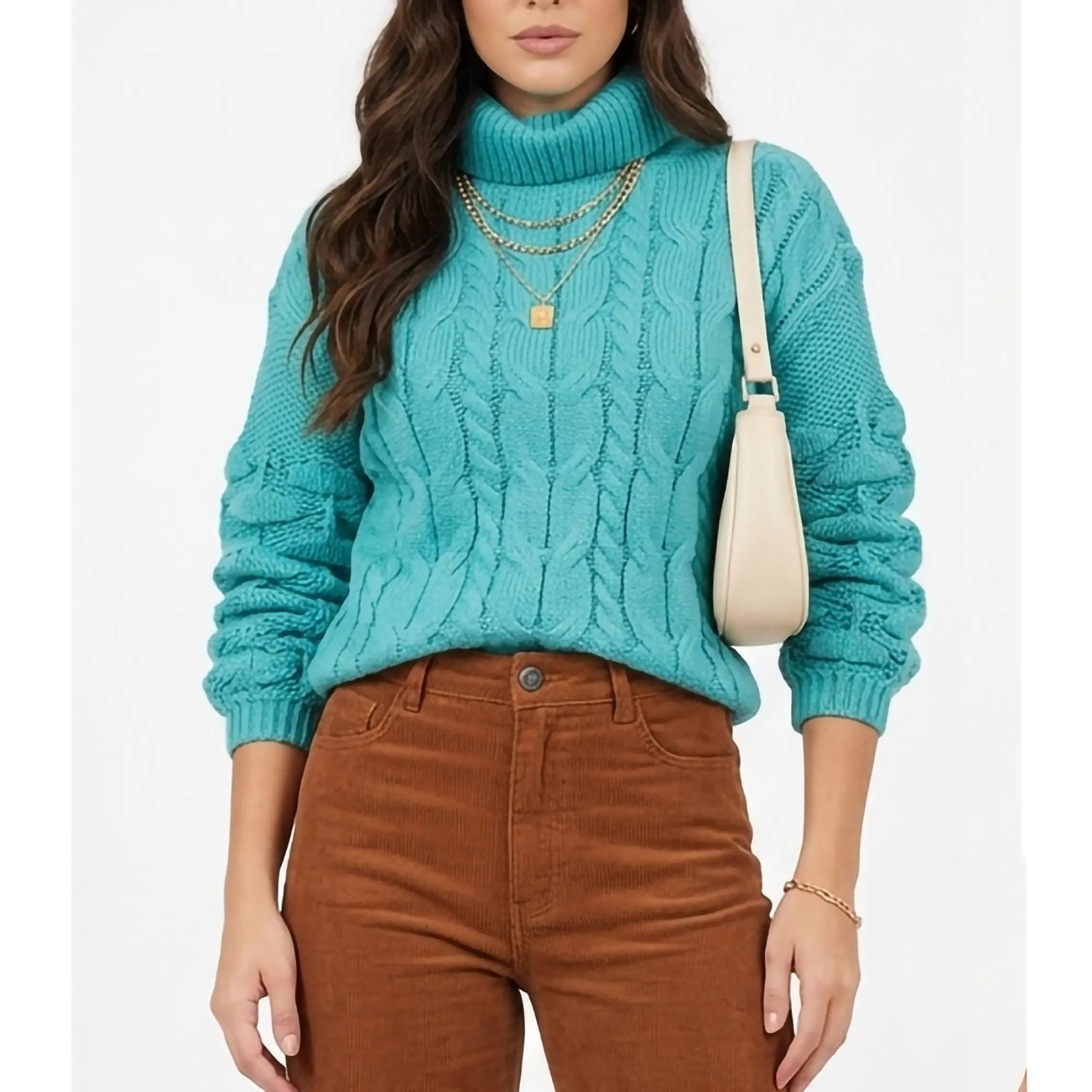 Chaleco mujer lana manga pompón Pandora cuello alto 3