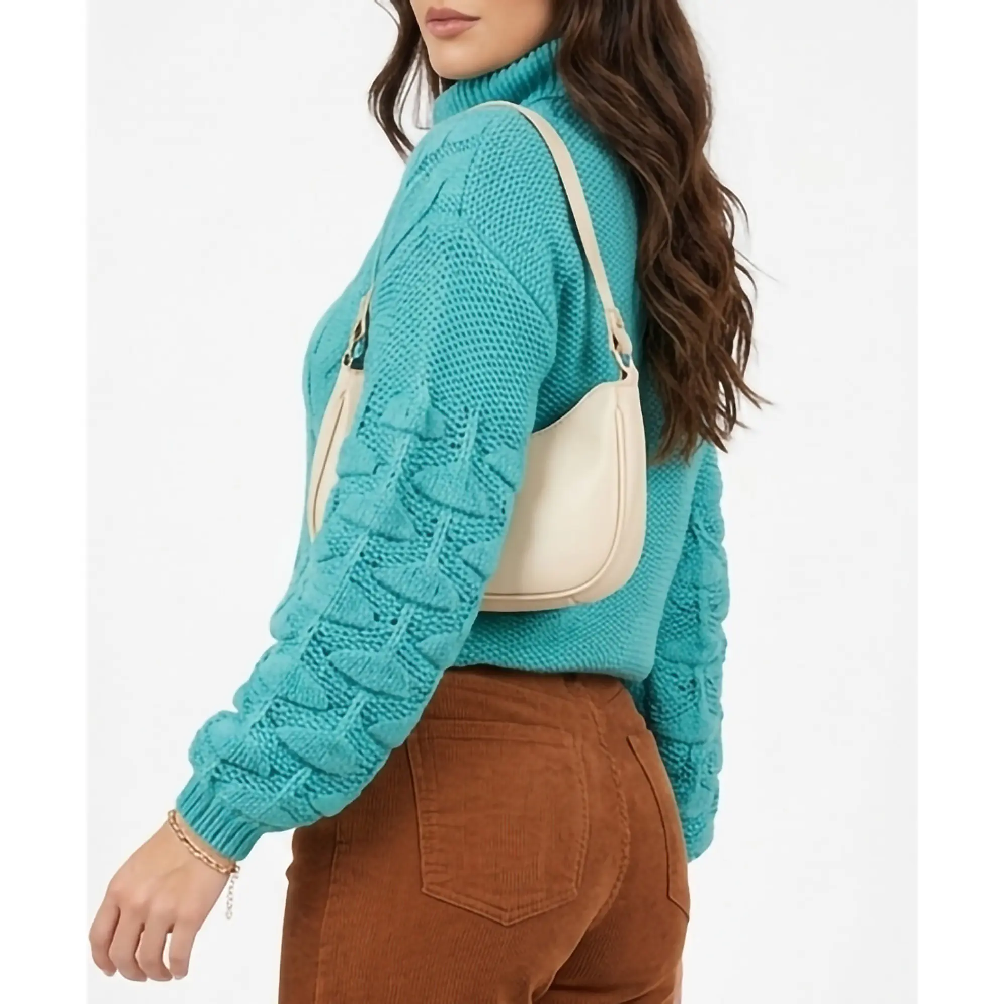 Chaleco mujer lana manga pompón Pandora cuello alto 4