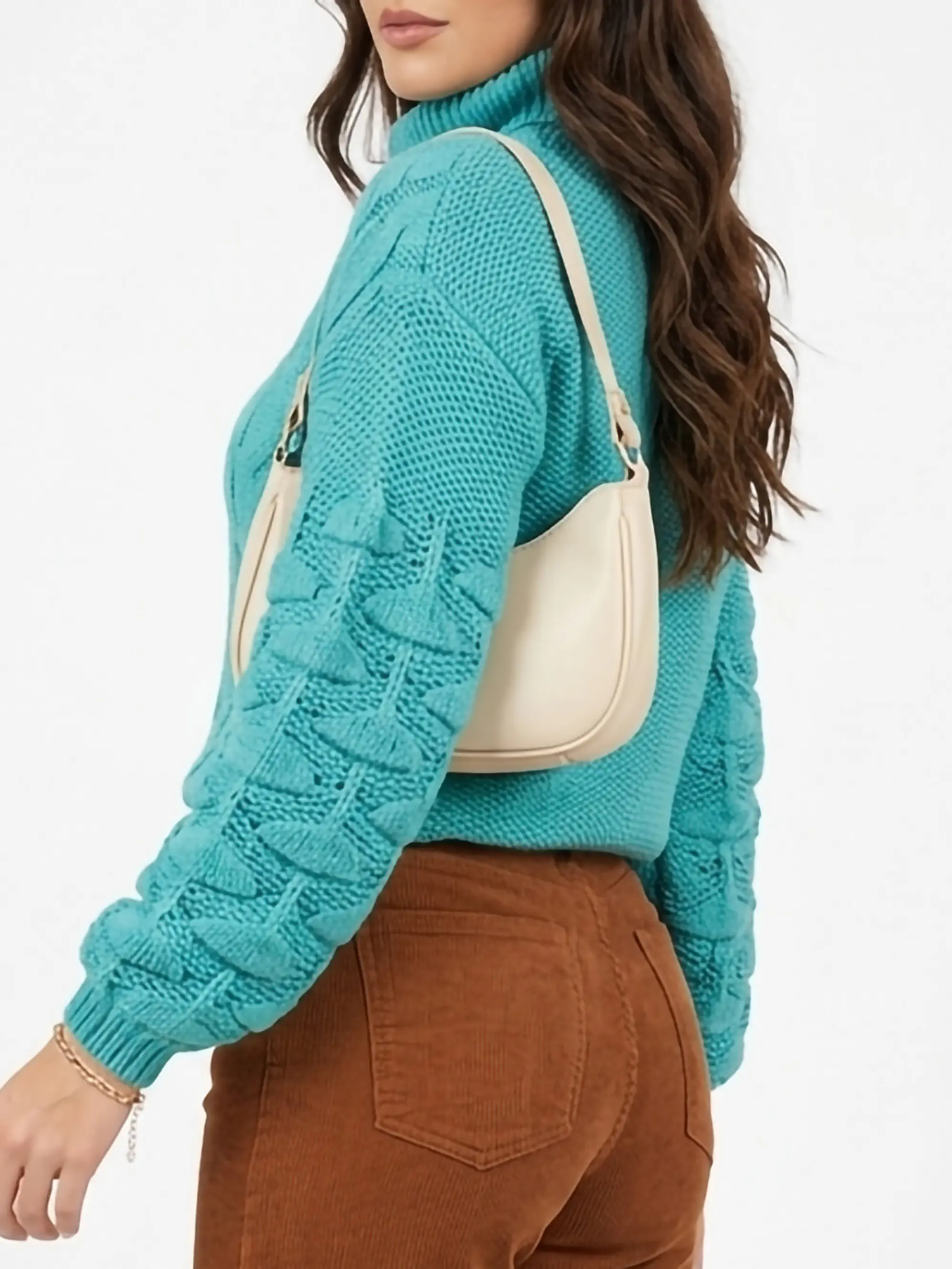 Chaleco mujer lana manga pompón Pandora cuello alto 4