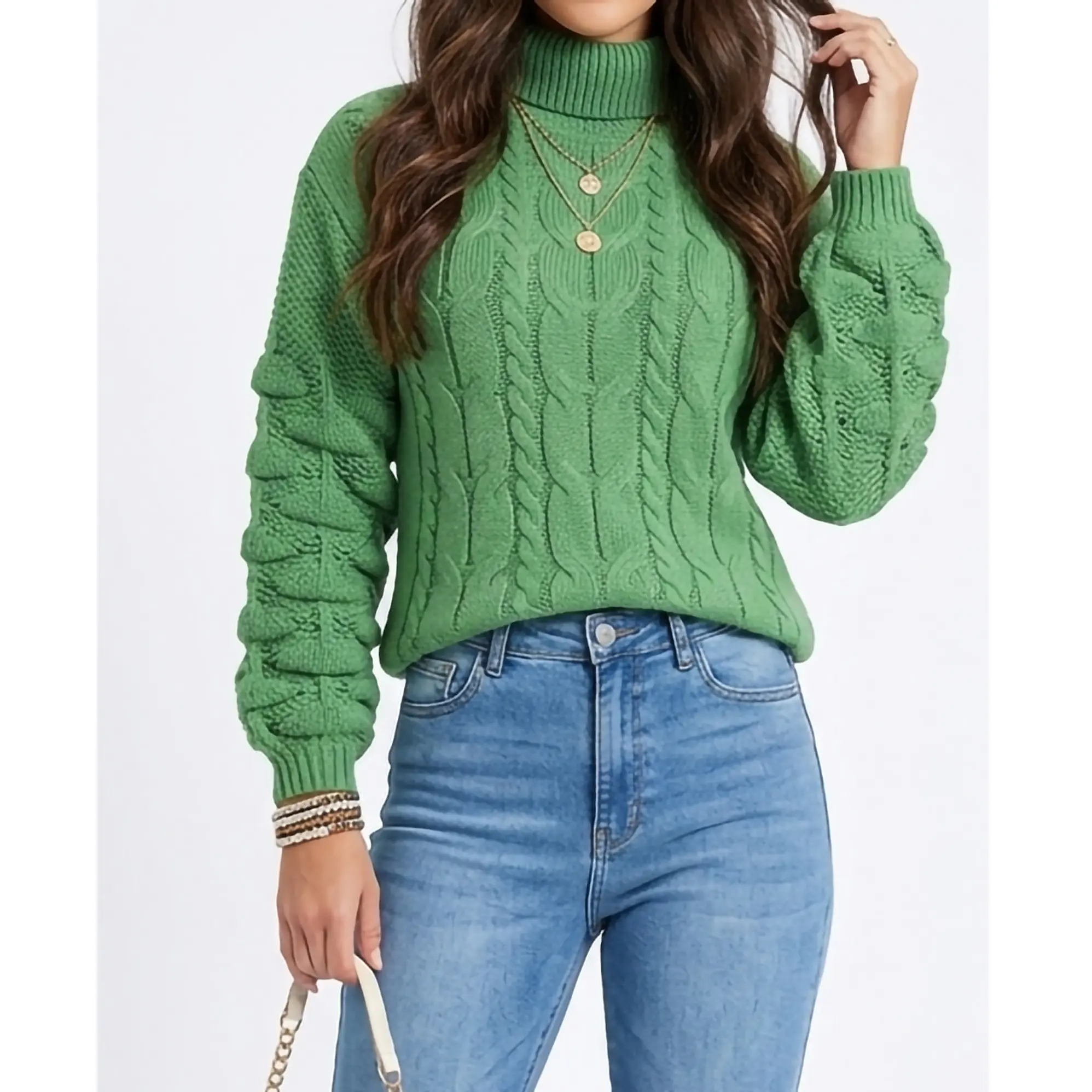 Chaleco mujer lana manga pompón Pandora cuello alto 5