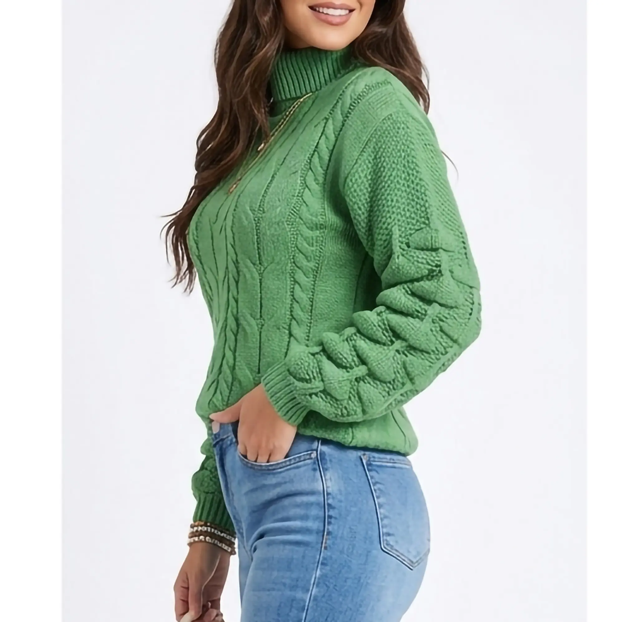 Chaleco mujer lana manga pompón Pandora cuello alto 6
