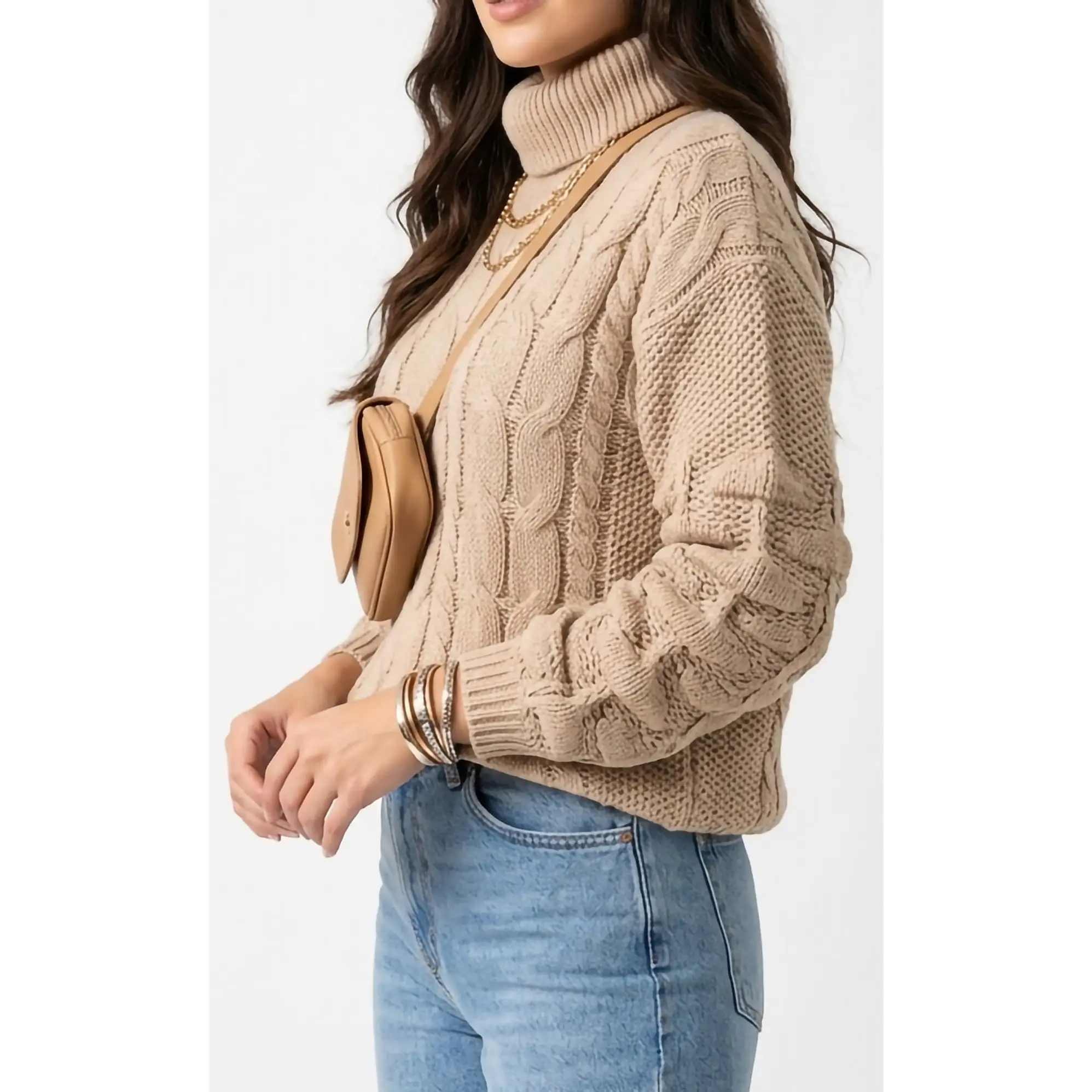 Chaleco mujer lana manga pompón Pandora cuello alto 2