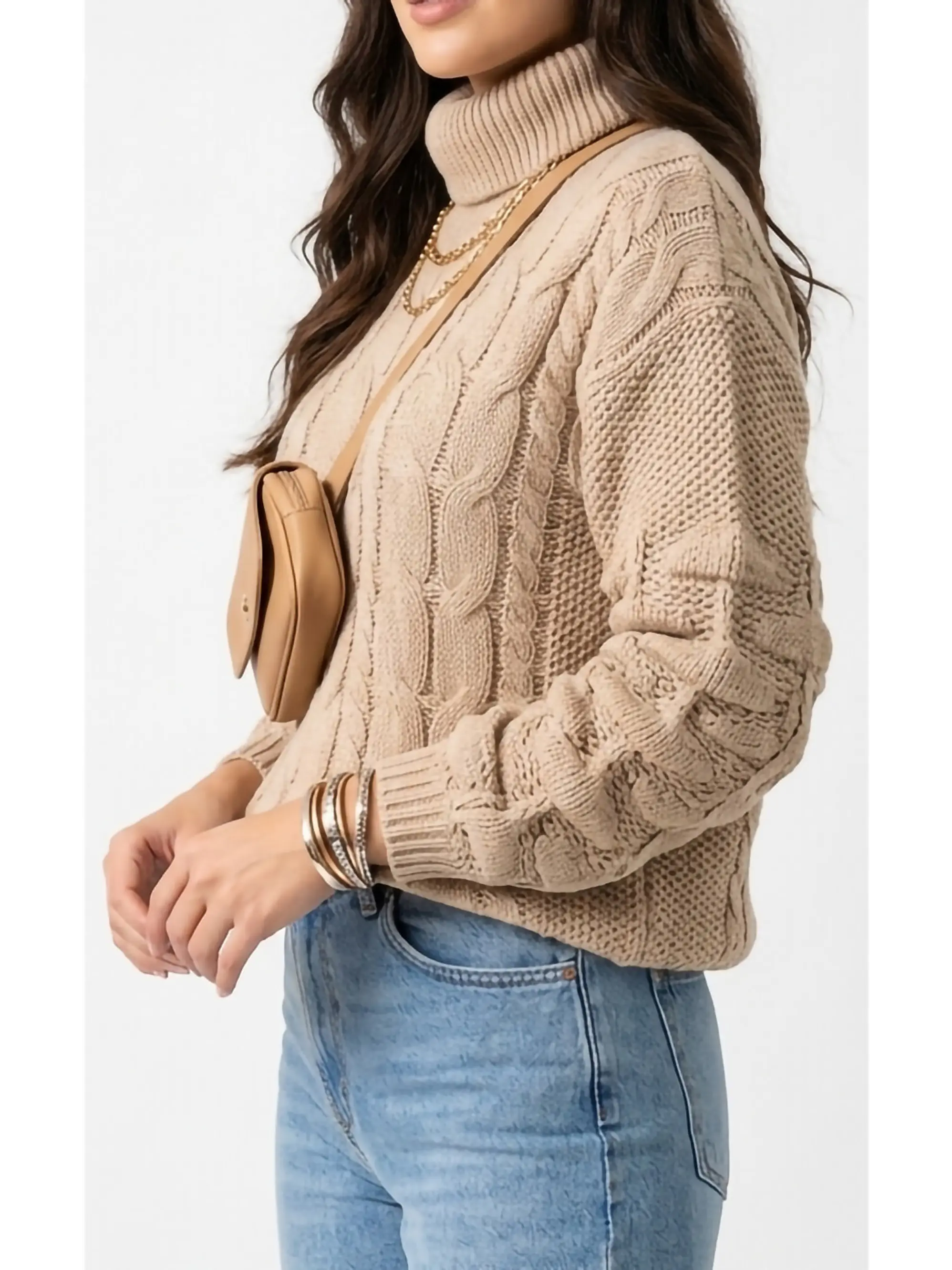 Chaleco mujer lana manga pompón Pandora cuello alto 2