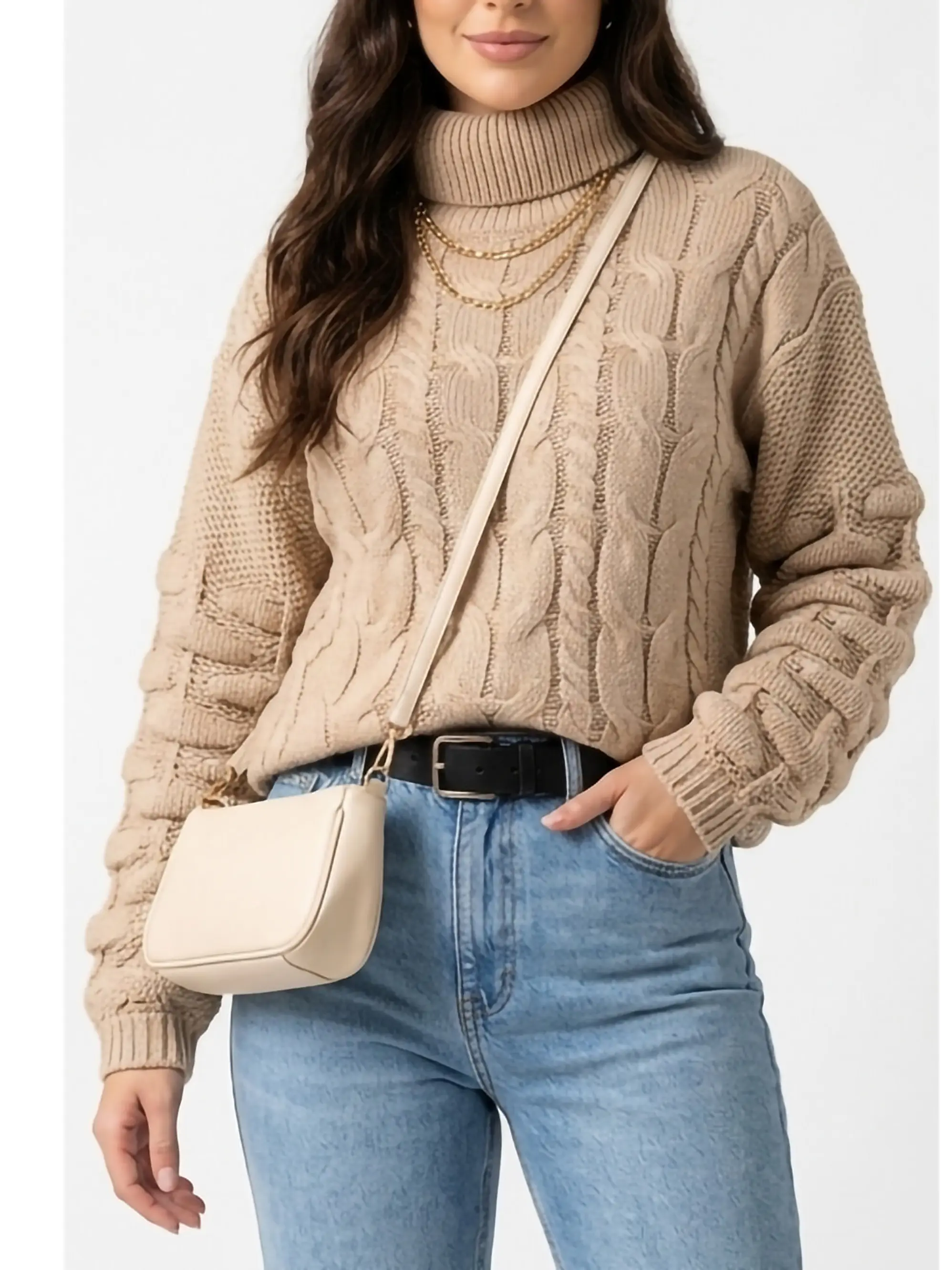 Chaleco mujer lana manga pompón Pandora cuello alto 1