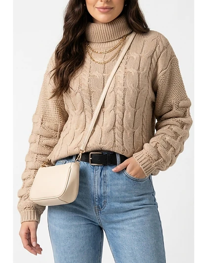 Chaleco mujer lana manga pompón Pandora cuello alto