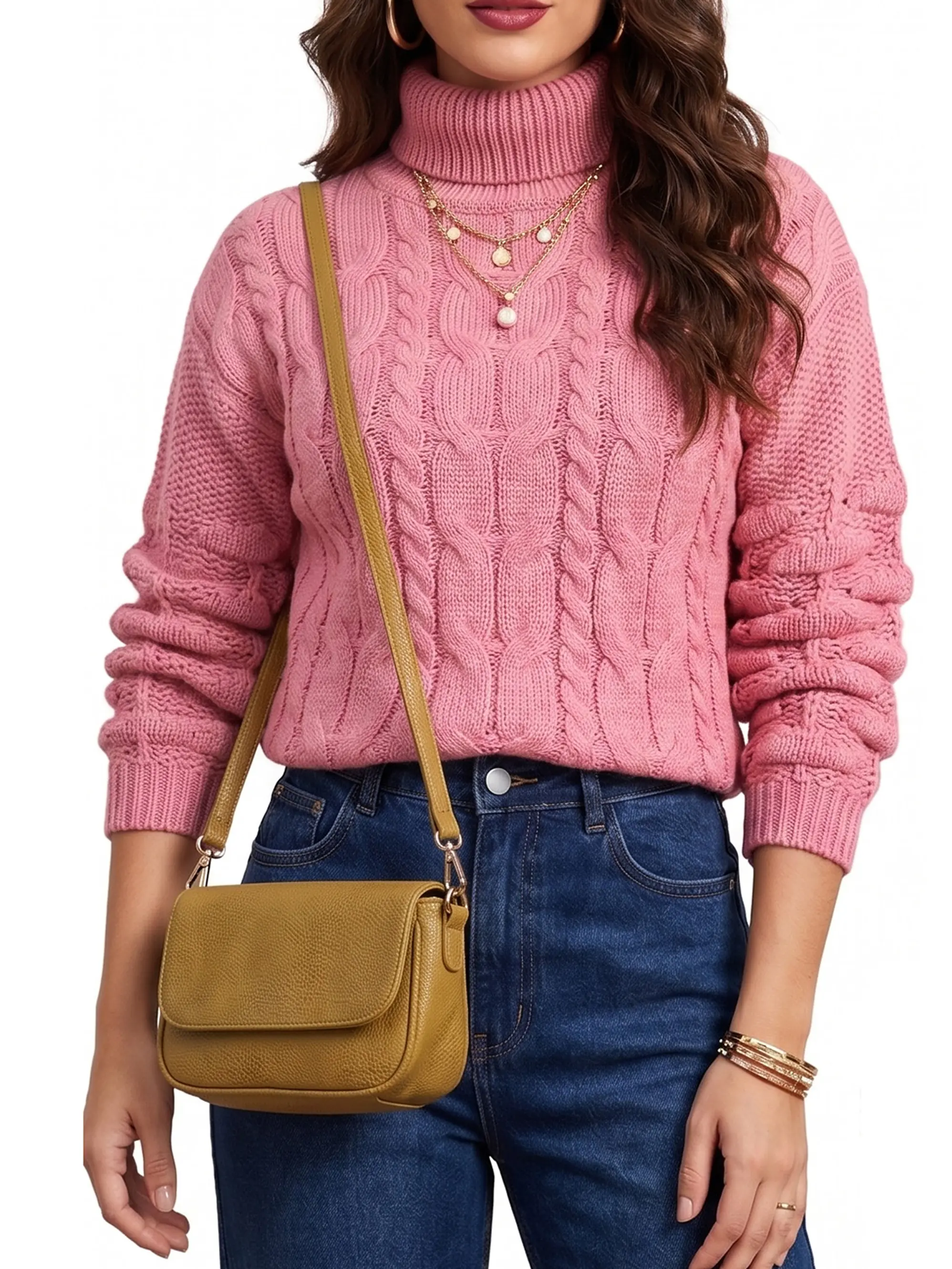 Chaleco mujer lana manga pompón Pandora cuello alto 7