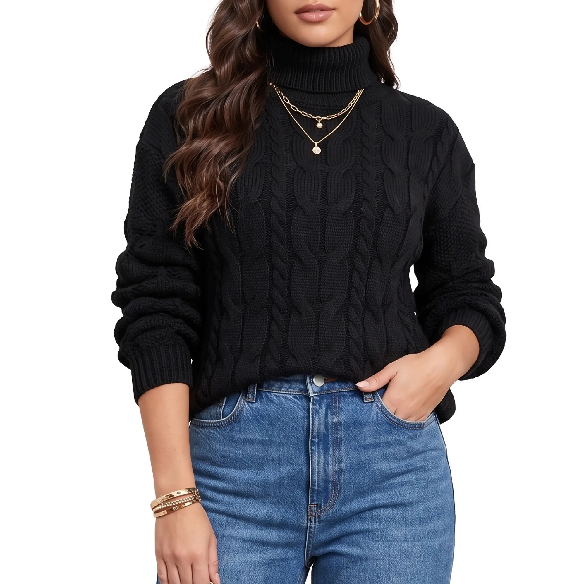 Chaleco mujer lana manga pompón Pandora cuello alto 9