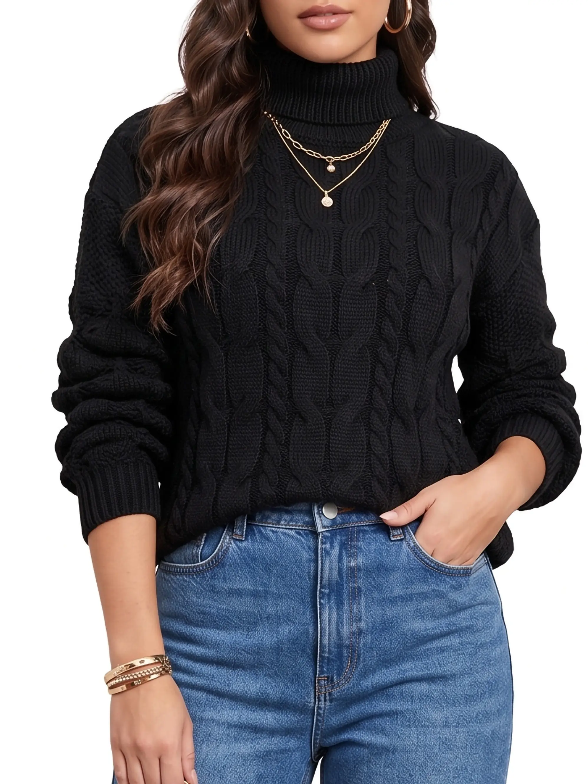Chaleco mujer lana manga pompón Pandora cuello alto 9