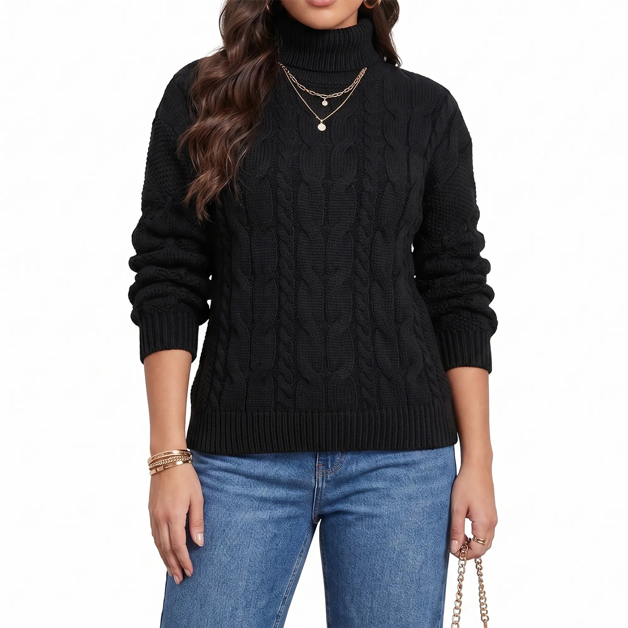 Chaleco mujer lana manga pompón Pandora cuello alto 10