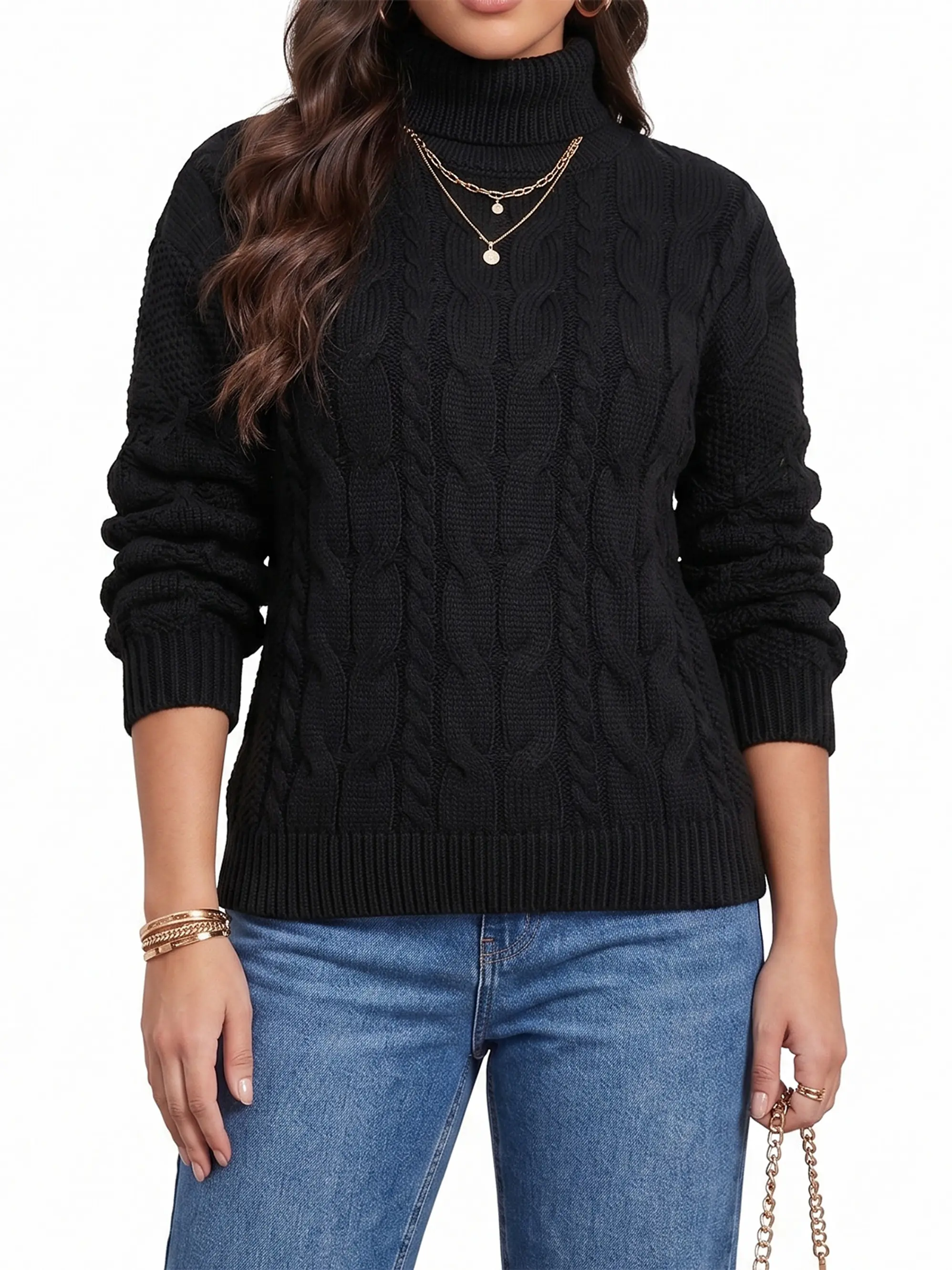 Chaleco mujer lana manga pompón Pandora cuello alto 10