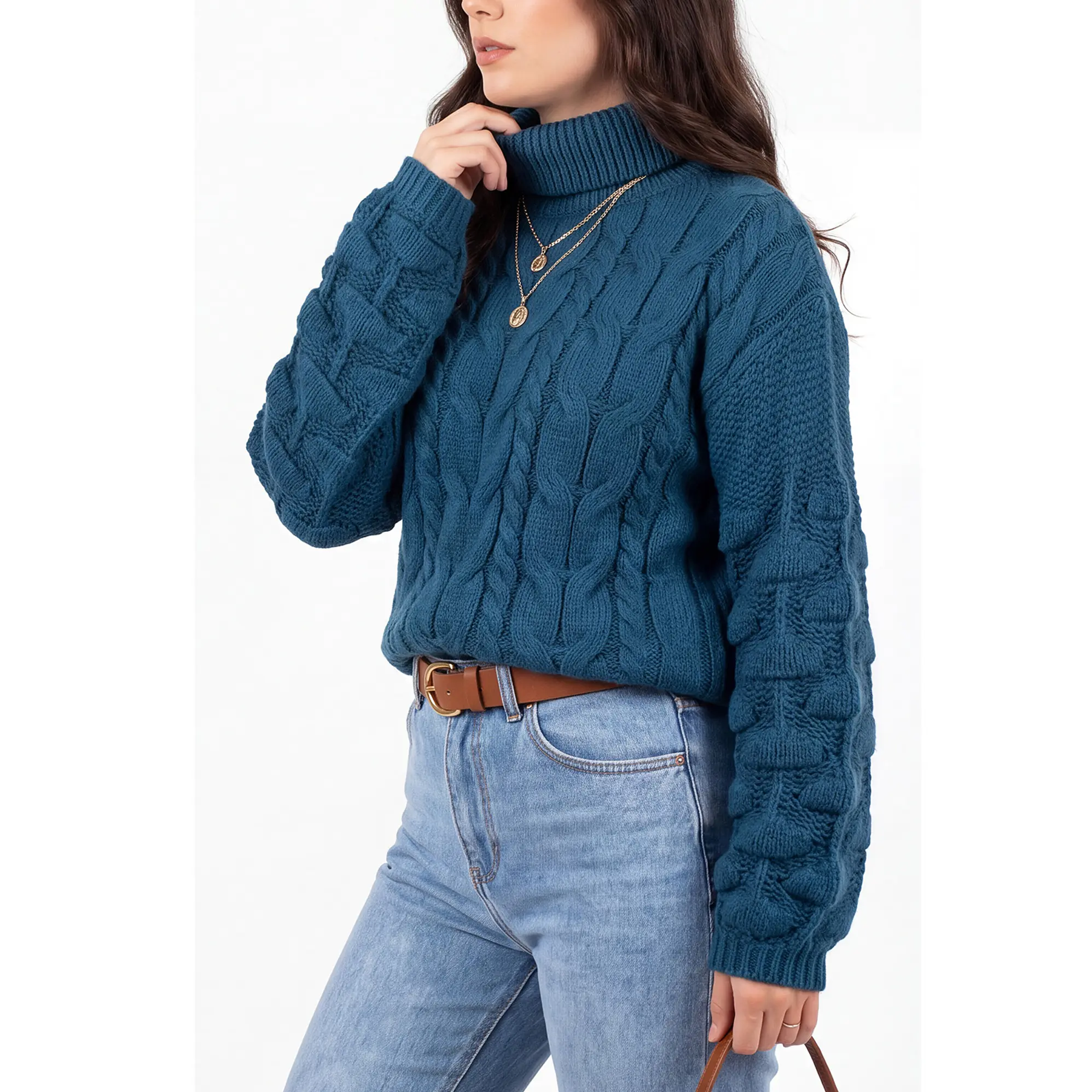 Chaleco mujer lana manga pompón Pandora cuello alto 12