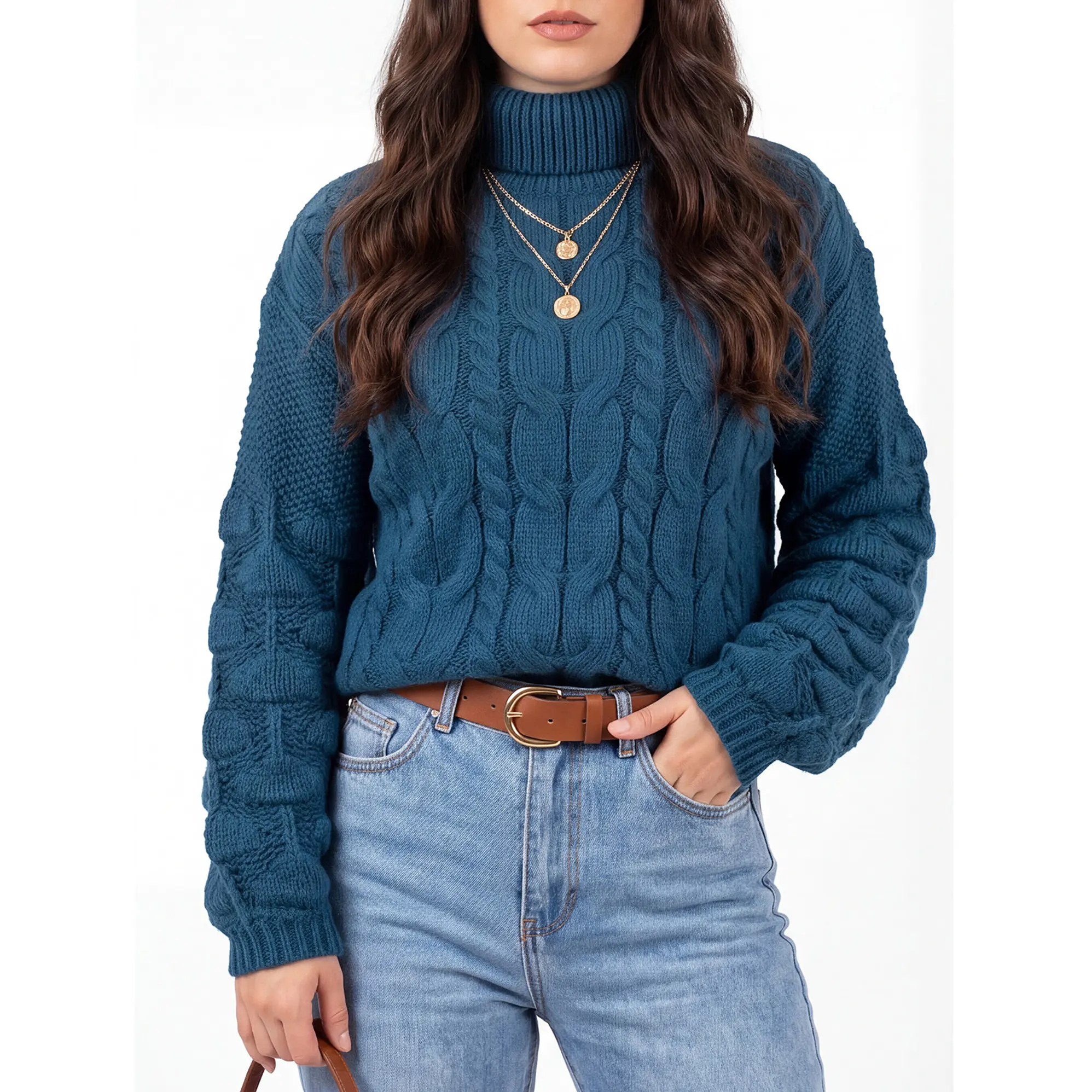 Chaleco mujer lana manga pompón Pandora cuello alto 13