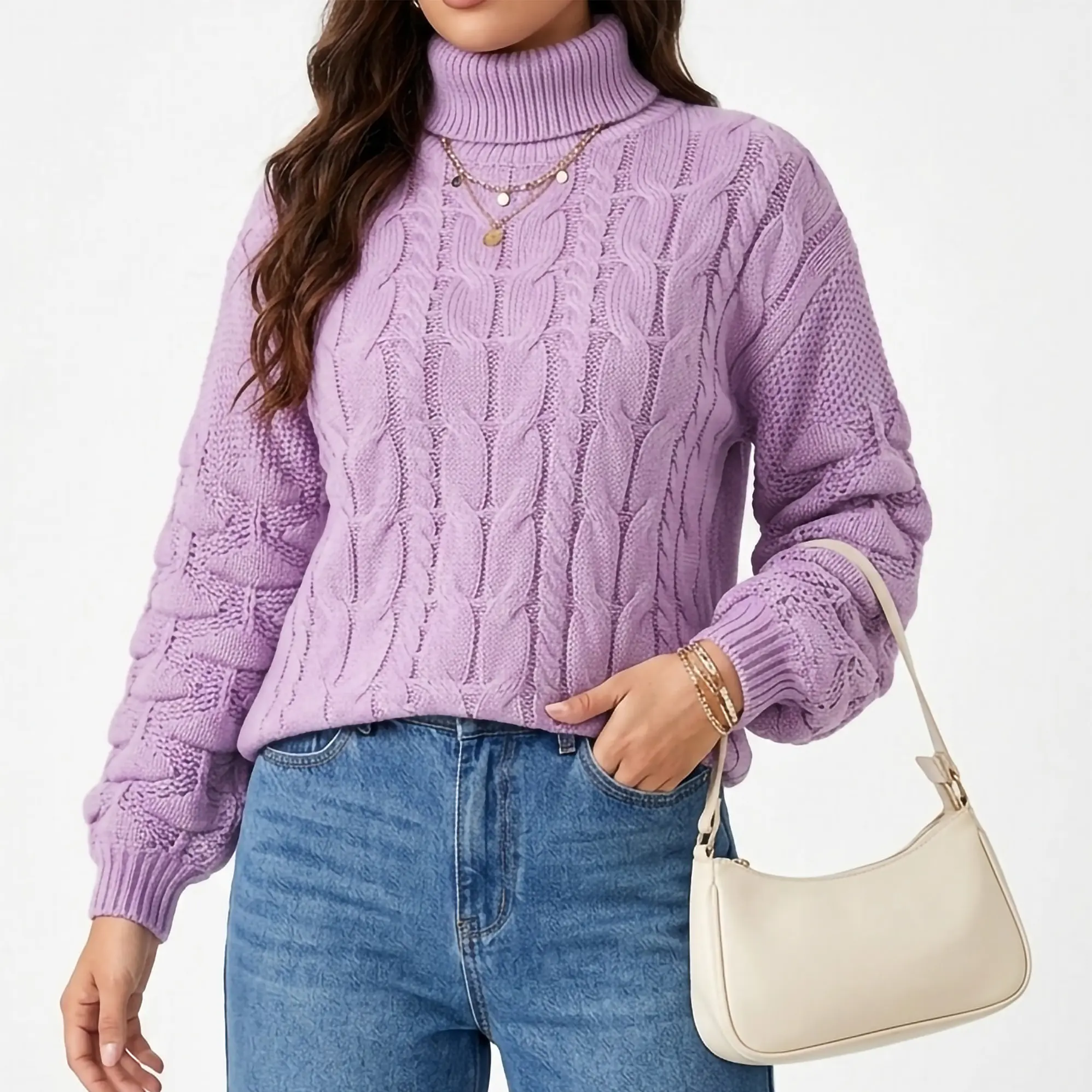 Chaleco mujer lana manga pompón Pandora cuello alto 14